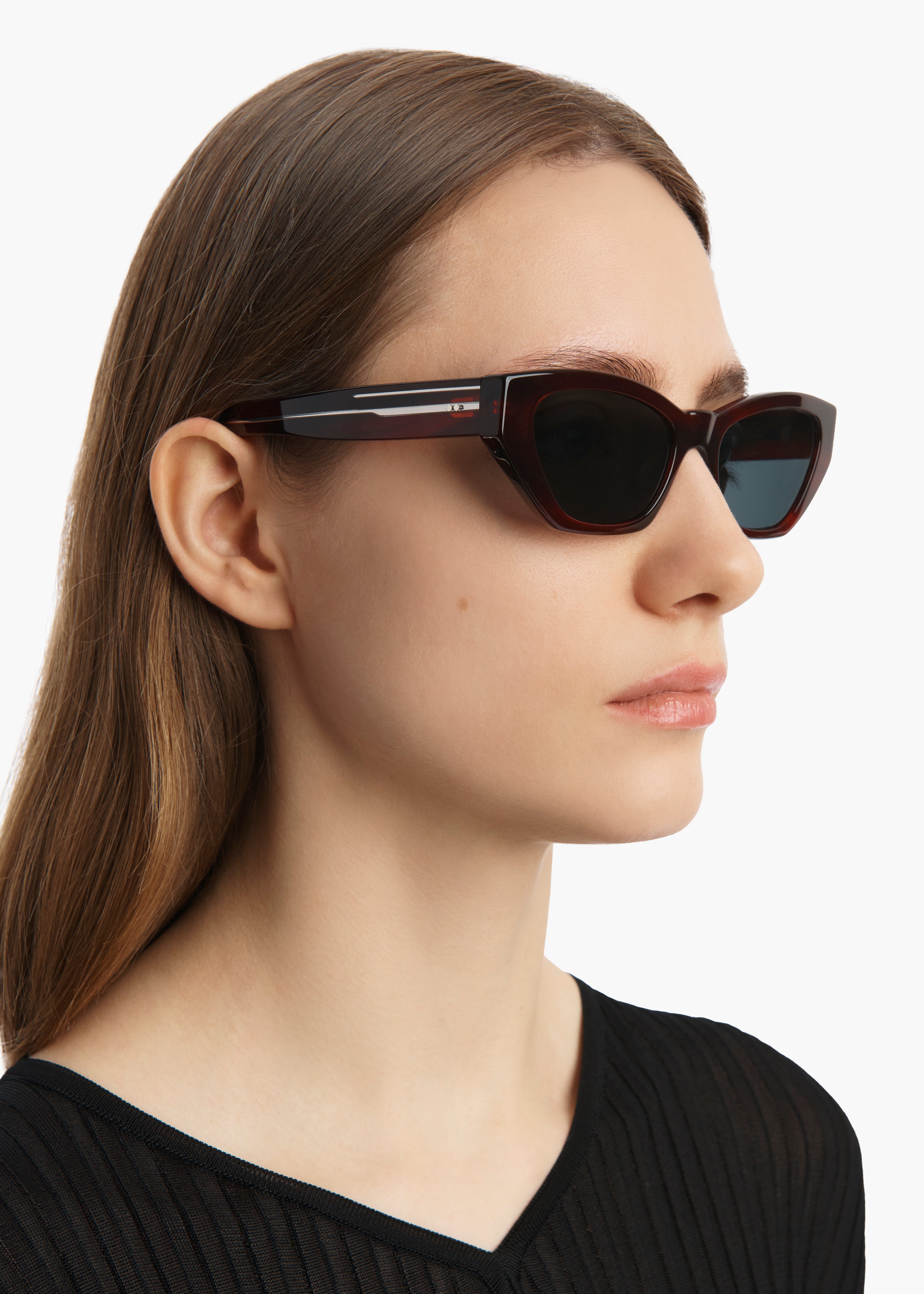 KHAITE x Oliver Peoples 1961C in Bordeaux Bark and Grey ON FIGURE