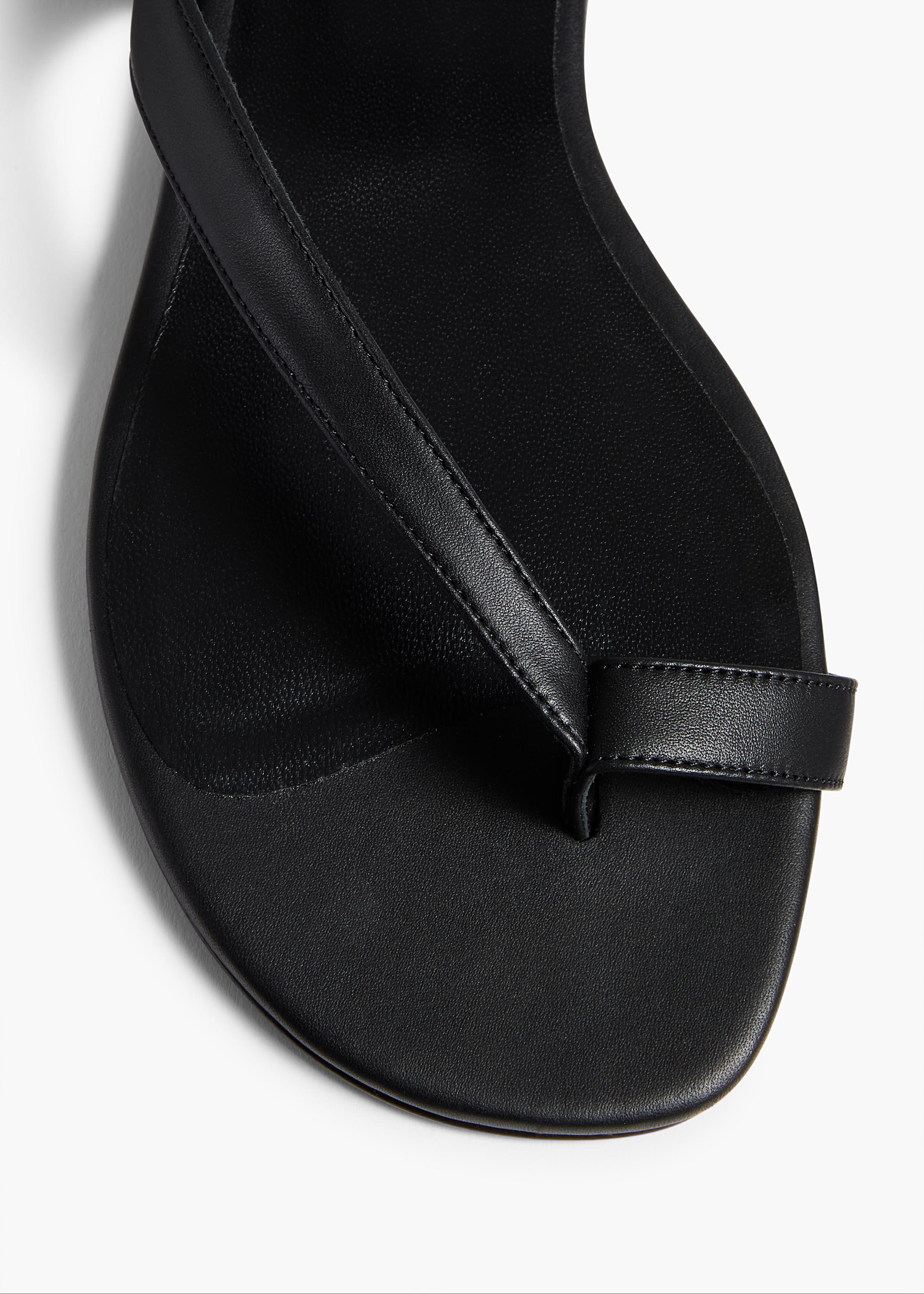 Aimee Ankle Strap Flat Sandal in Black Leather OVERHEAD VIEW