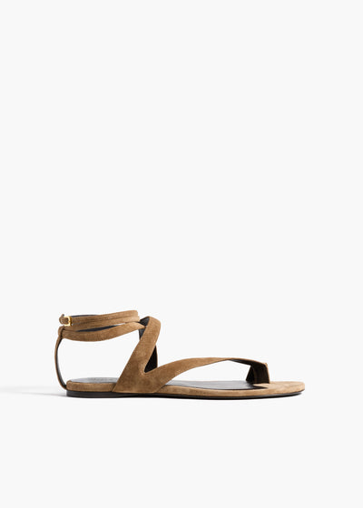 Aimee Ankle Strap Flat Sandal in Taupe Suede FRONT VIEW