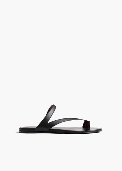 Aimee Flat Sandal in Black Leather FRONT VIEW