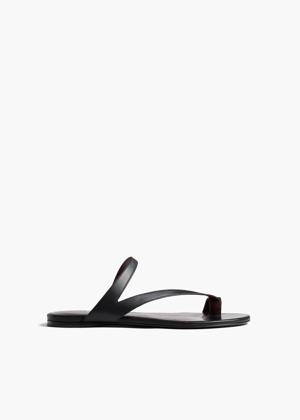 Aimee Flat Sandal in Black Leather FRONT VIEW