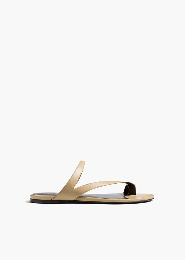 Aimee Flat Sandal in Beige Leather FRONT VIEW