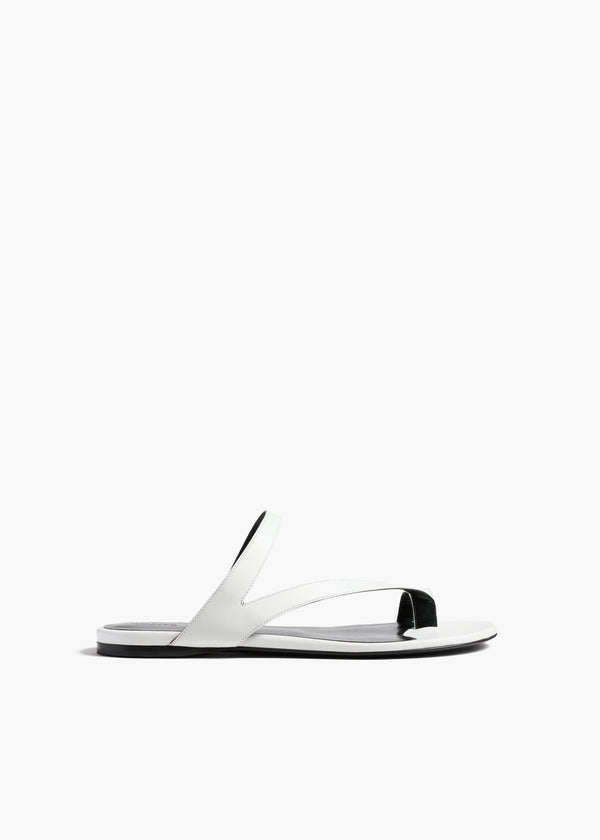 Aimee Flat Sandal in Optic White Leather FRONT VIEW