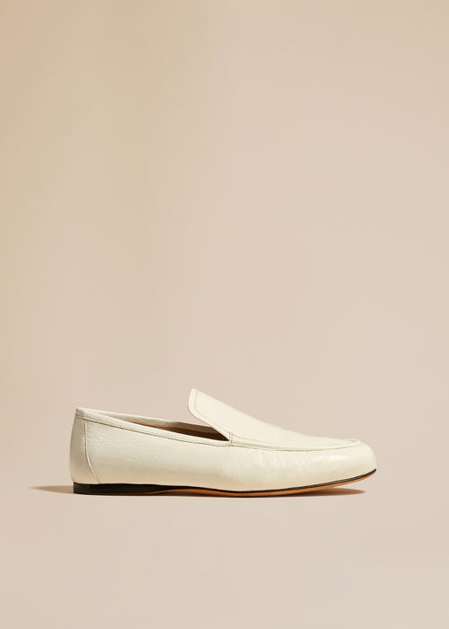 The Alessia Loafer in White Crinkled Leather