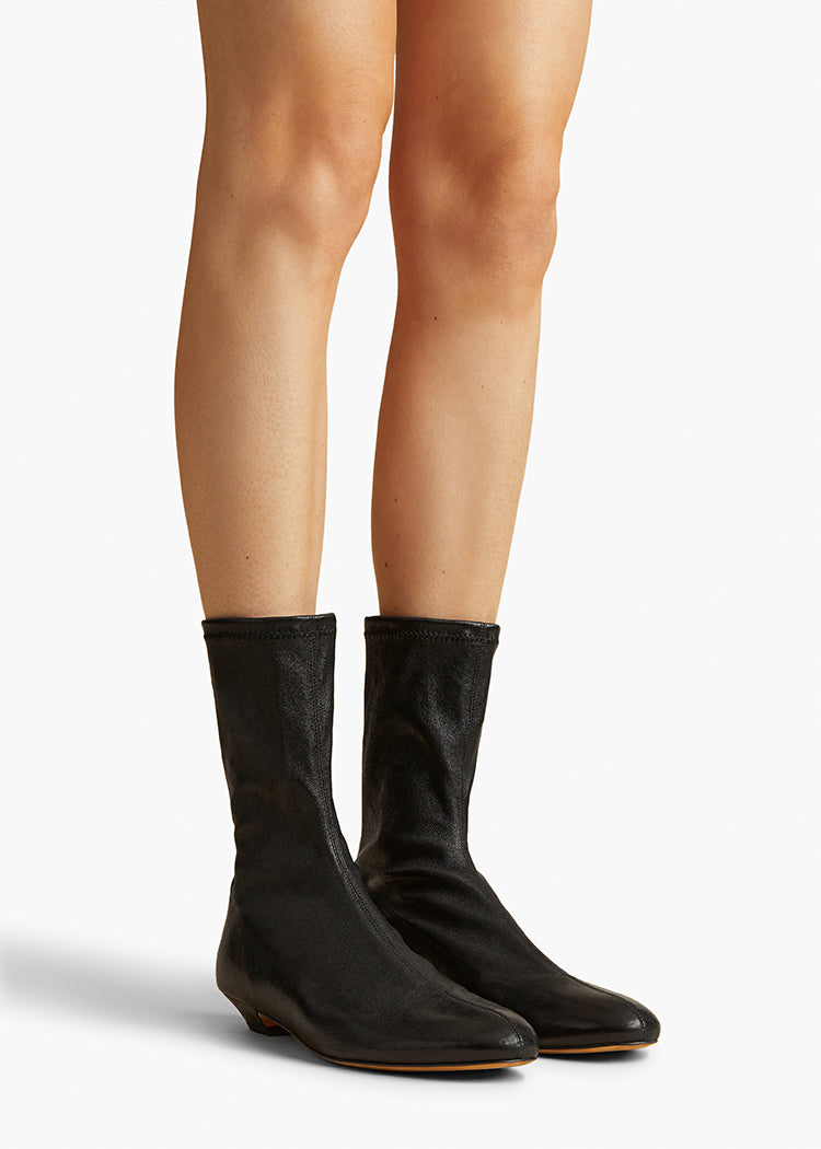 Apollo Flat Ankle Boot in Black Leather ON FIGURE