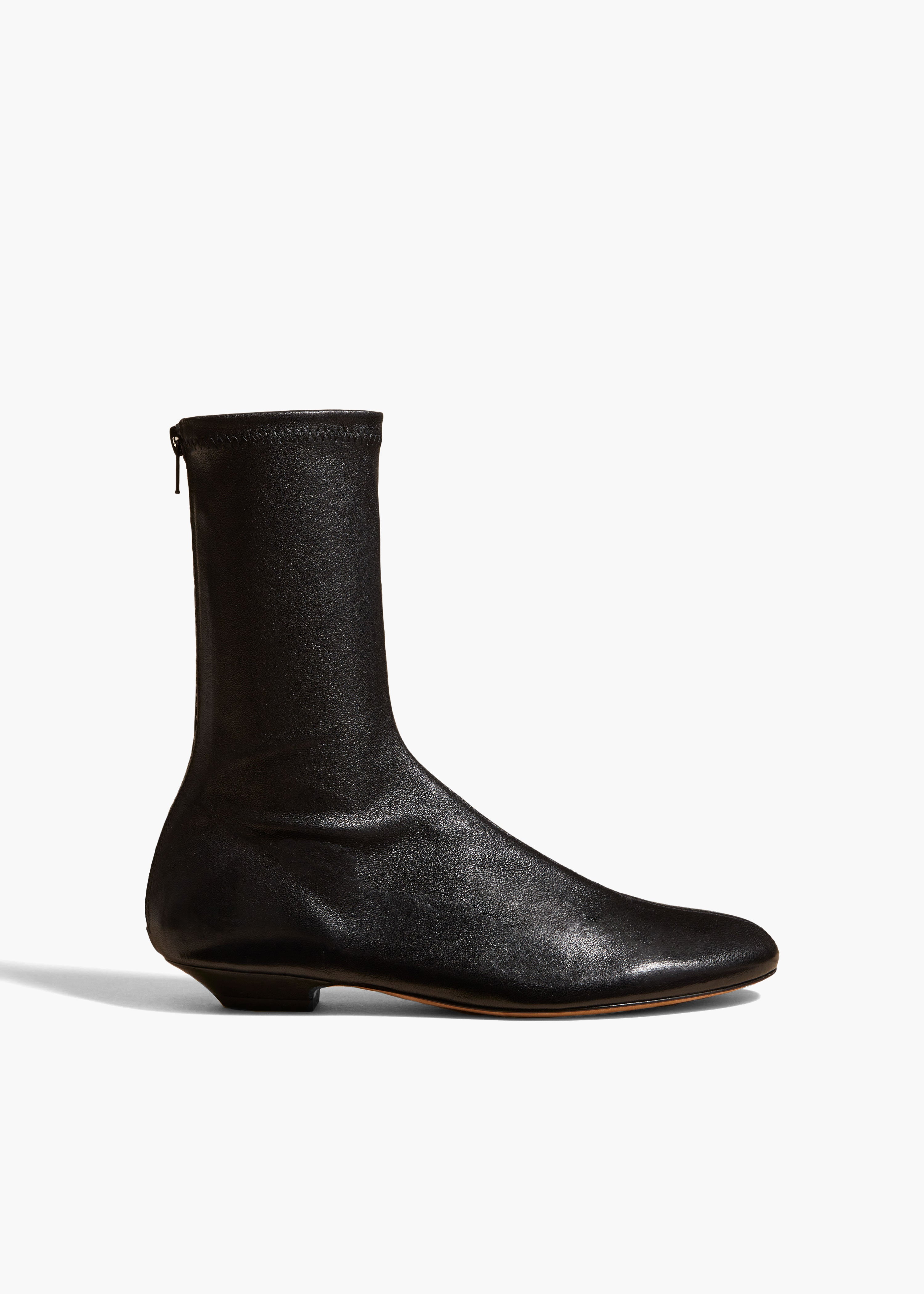 Apollo Flat Ankle Boot in Black Leather FRONT VIEW
