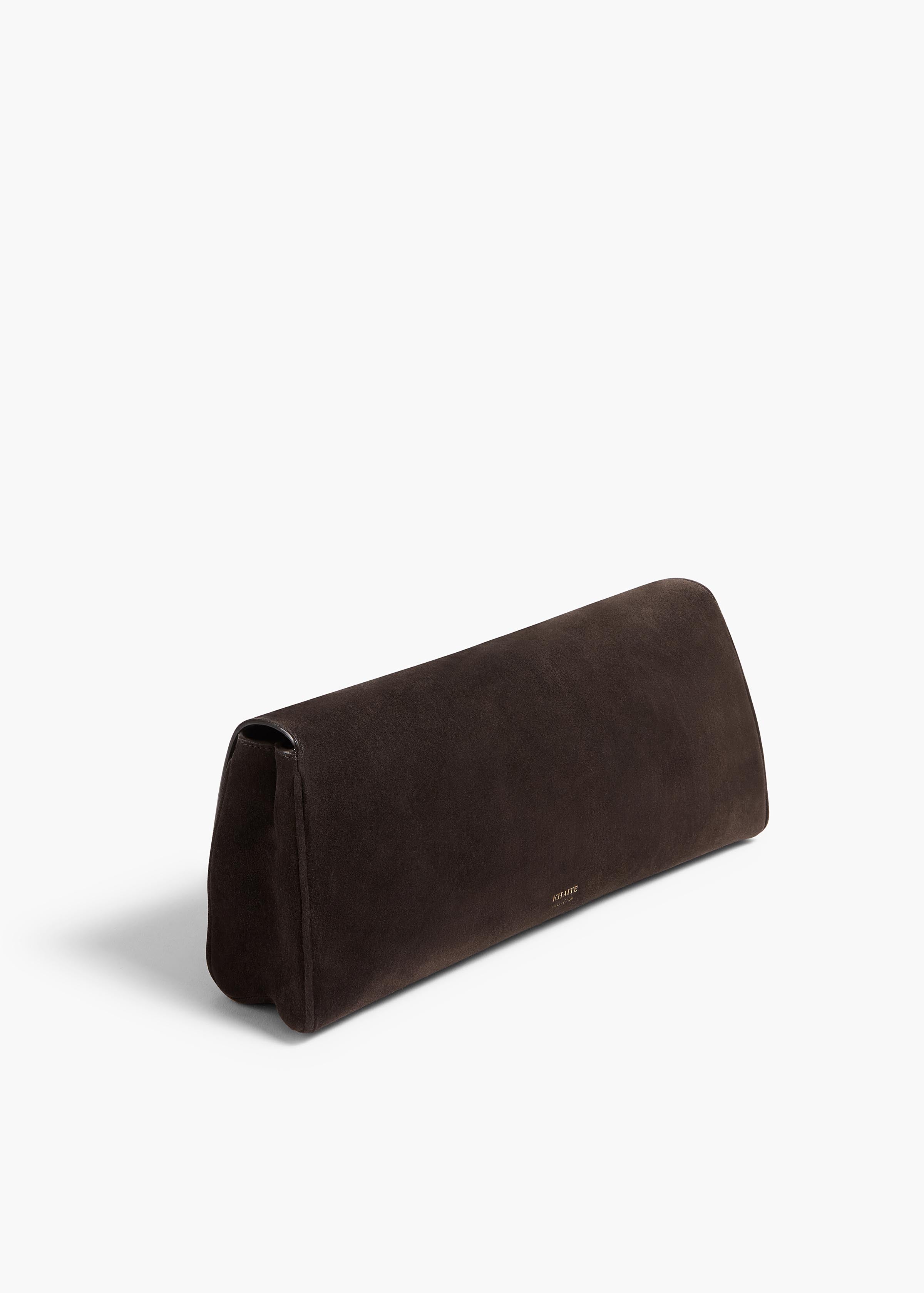 KHAITE - Audrey Clutch in Dark Brown Suede