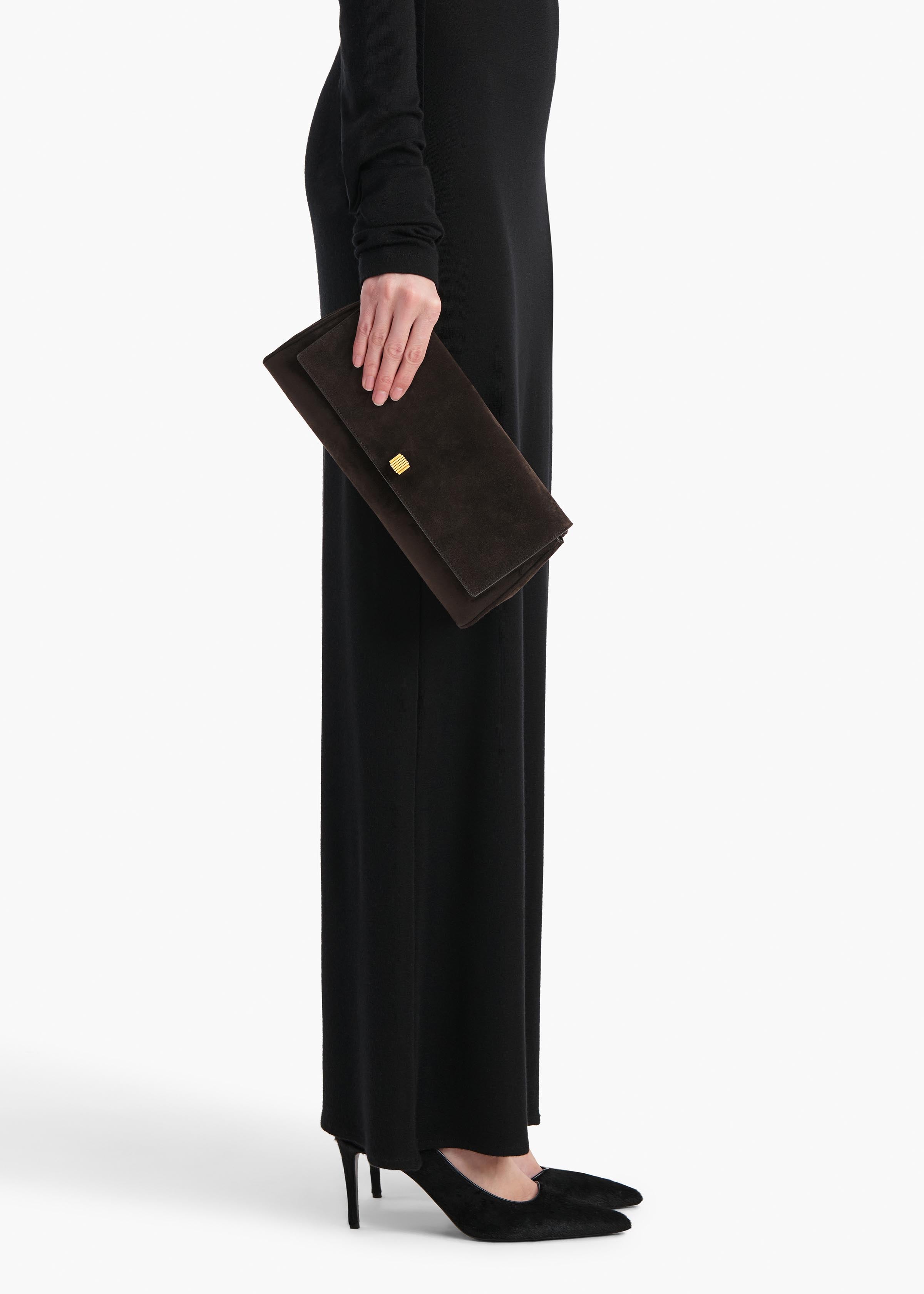 KHAITE - Audrey Clutch in Dark Brown Suede
