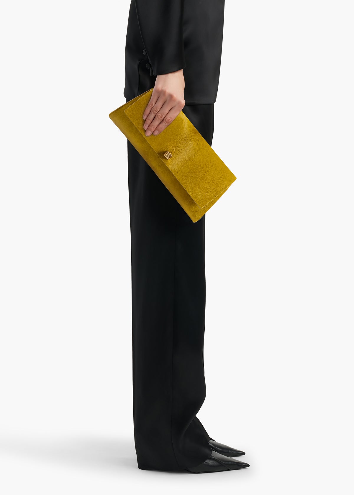 KHAITE - Audrey Clutch in Golden Olive Haircalf
