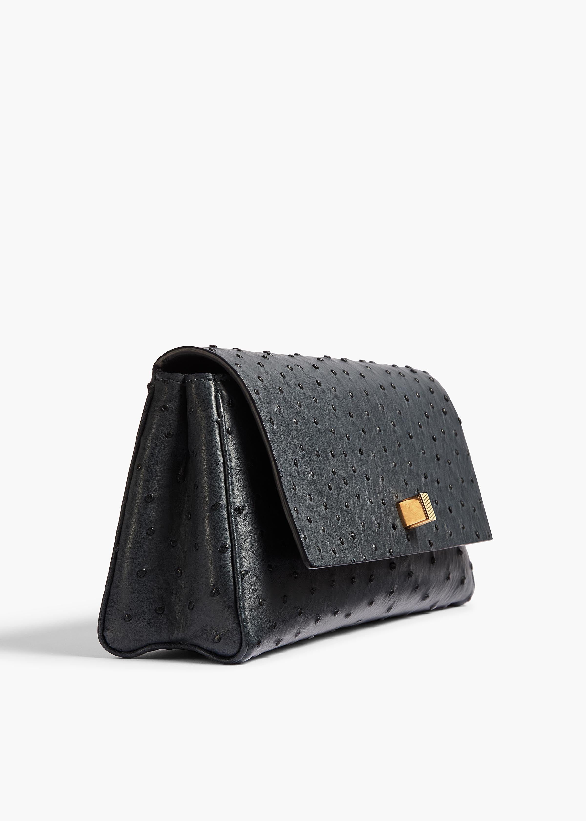 KHAITE - Audrey Clutch in Midnight Navy Ostrich