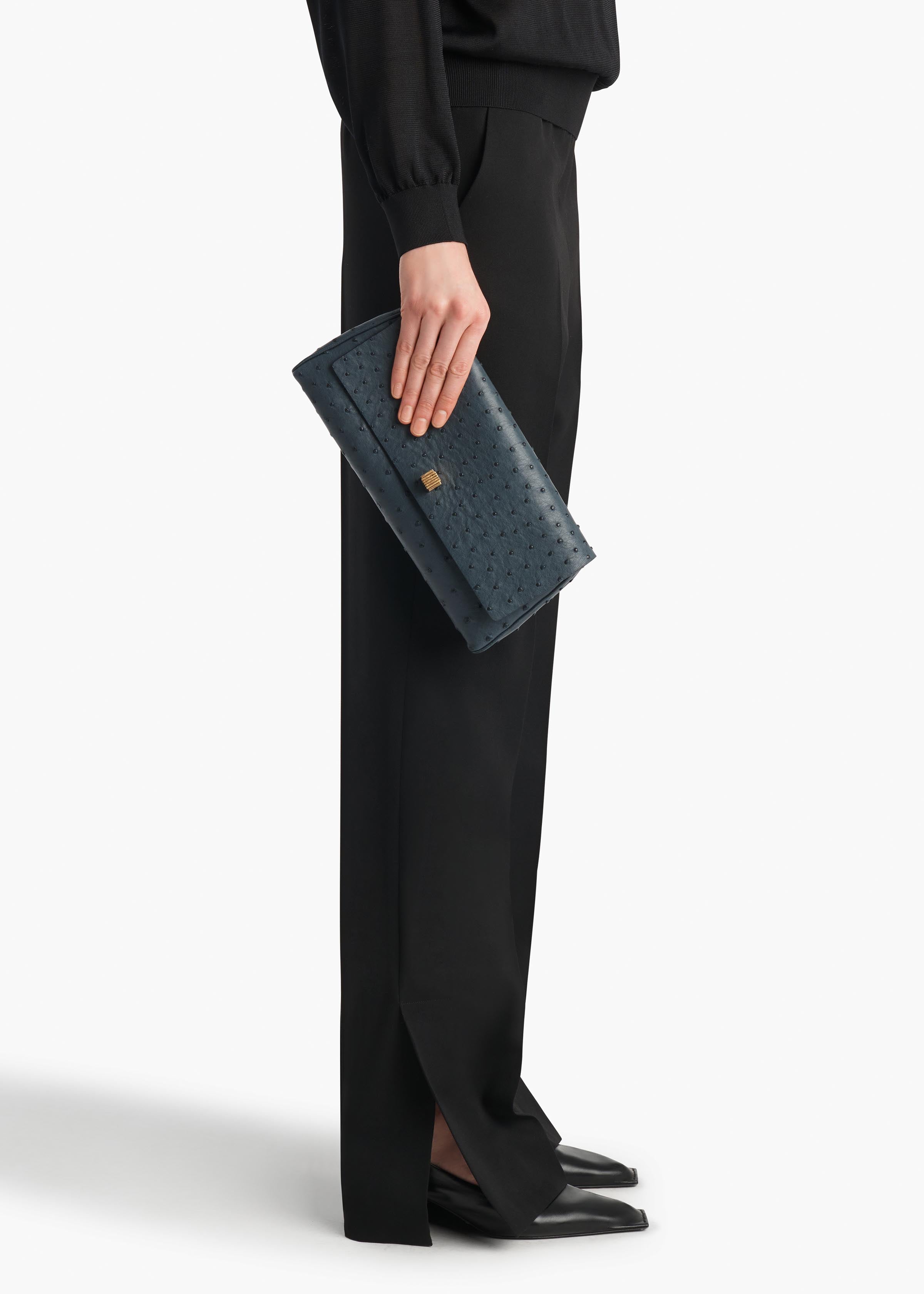 KHAITE - Audrey Clutch in Midnight Navy Ostrich