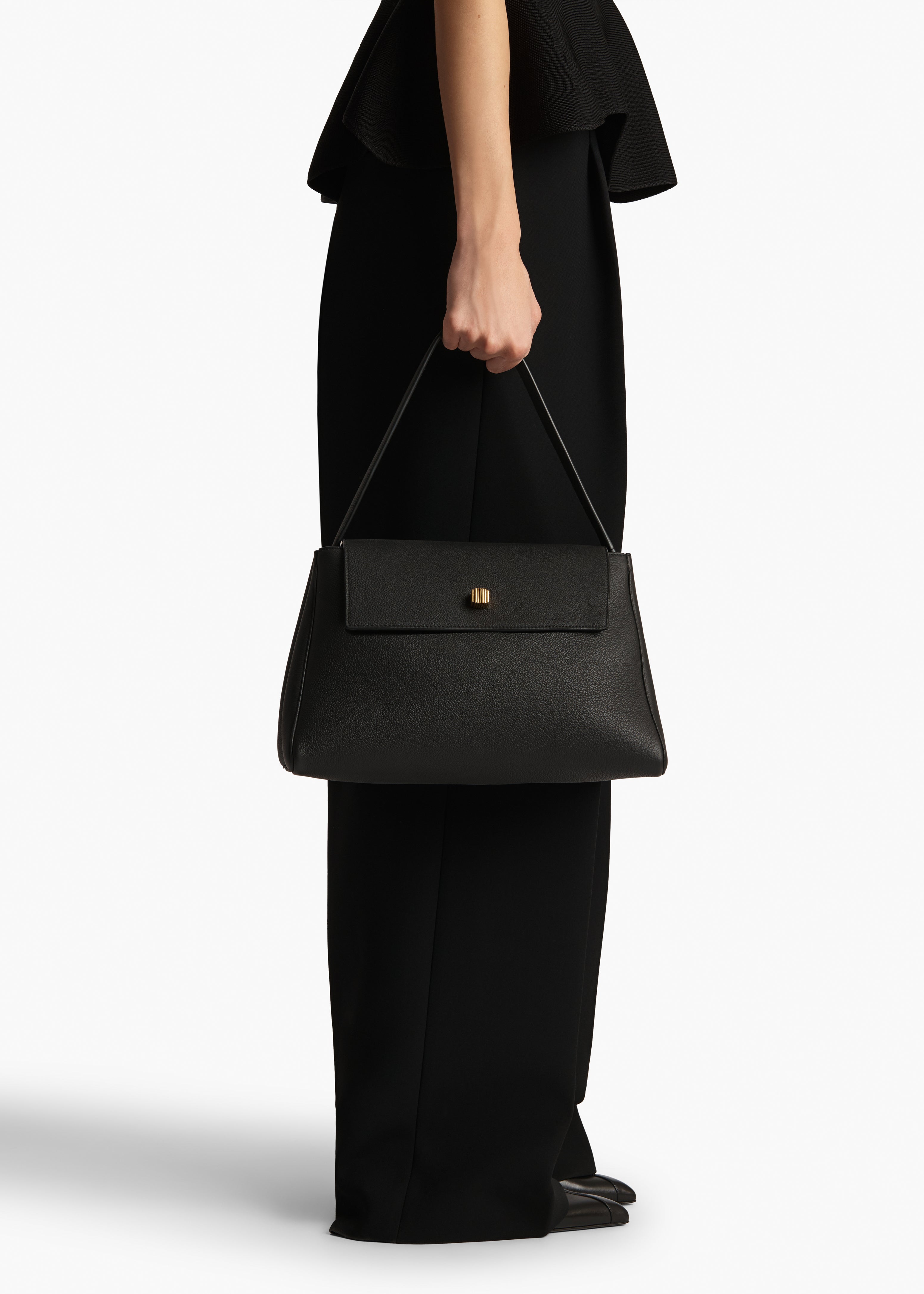 Audrey Top Handle Bag in Black Pebbled Leather ON FIGURE