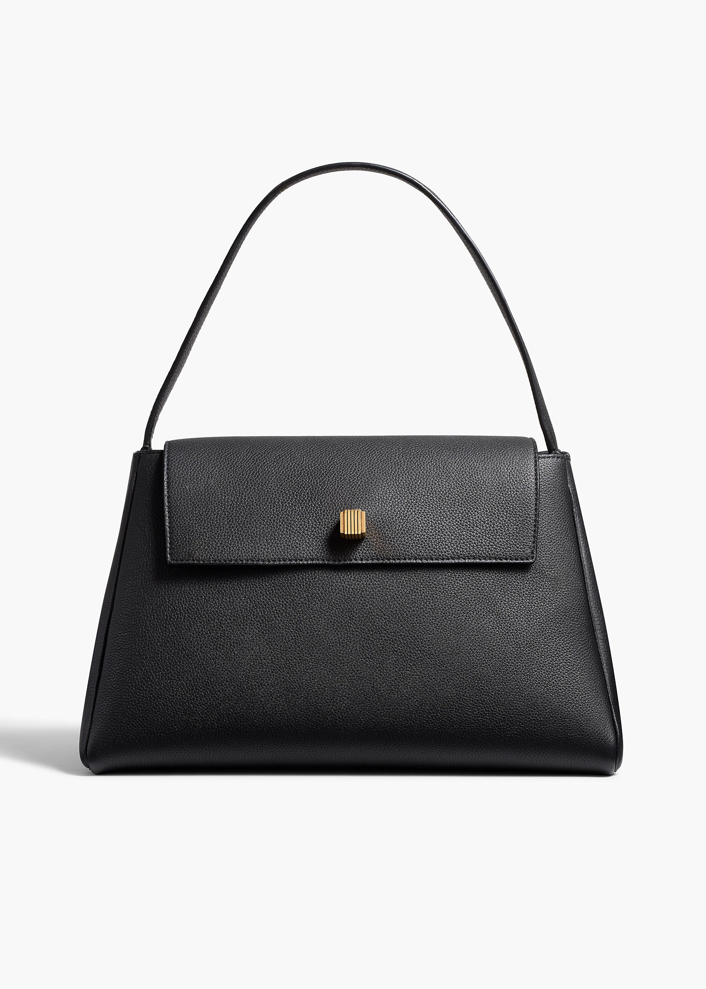 Audrey Top Handle Bag in Black Pebbled Leather FRONT VIEW