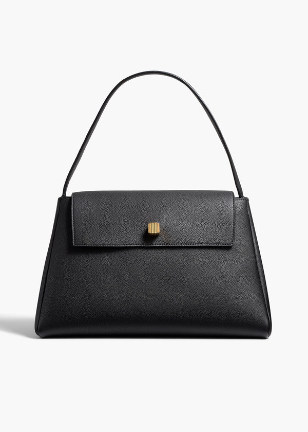 Audrey Top Handle Bag in Black Pebbled Leather FRONT VIEW