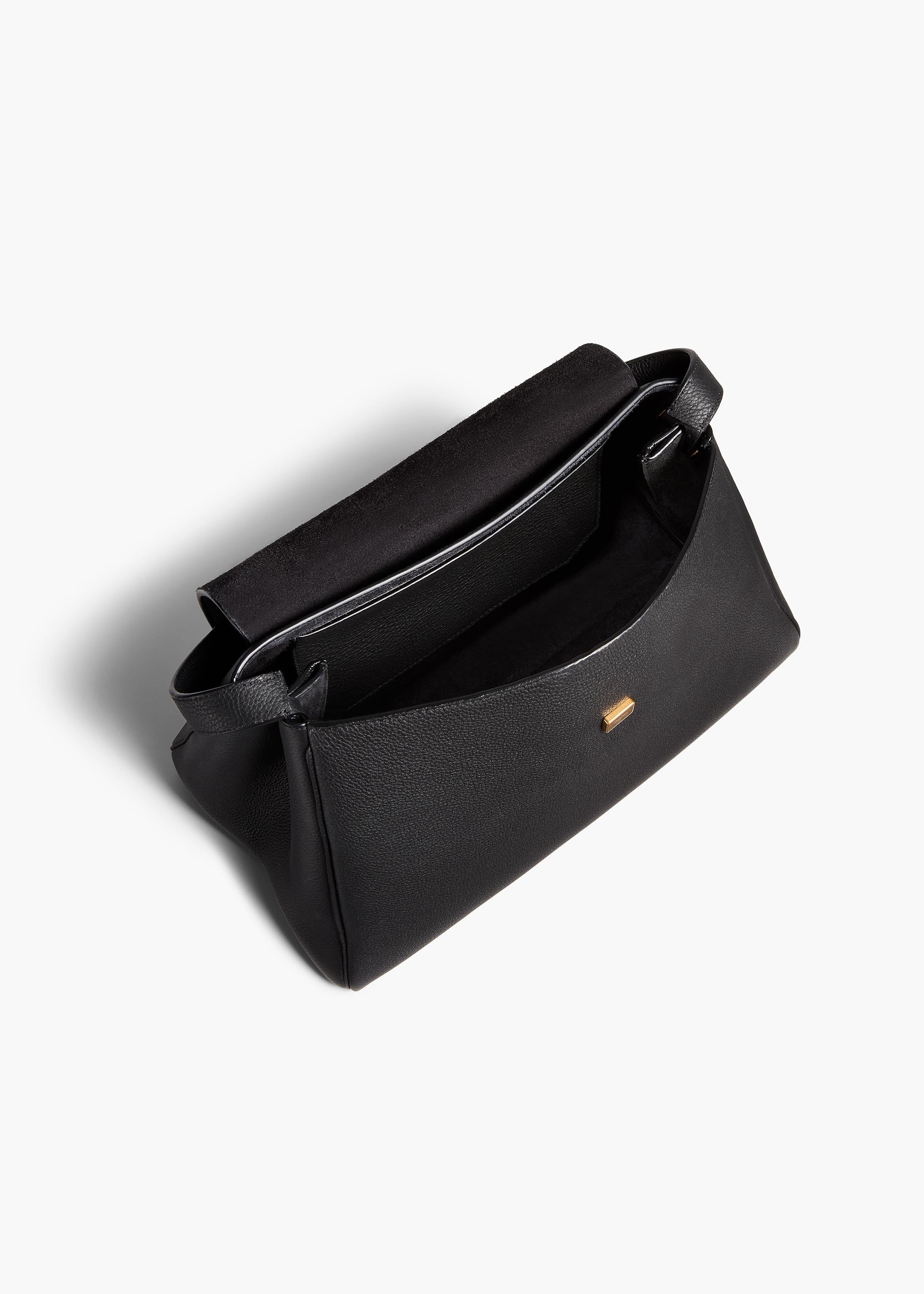 Audrey Top Handle Bag in Black Pebbled Leather OVERHEAD VIEW