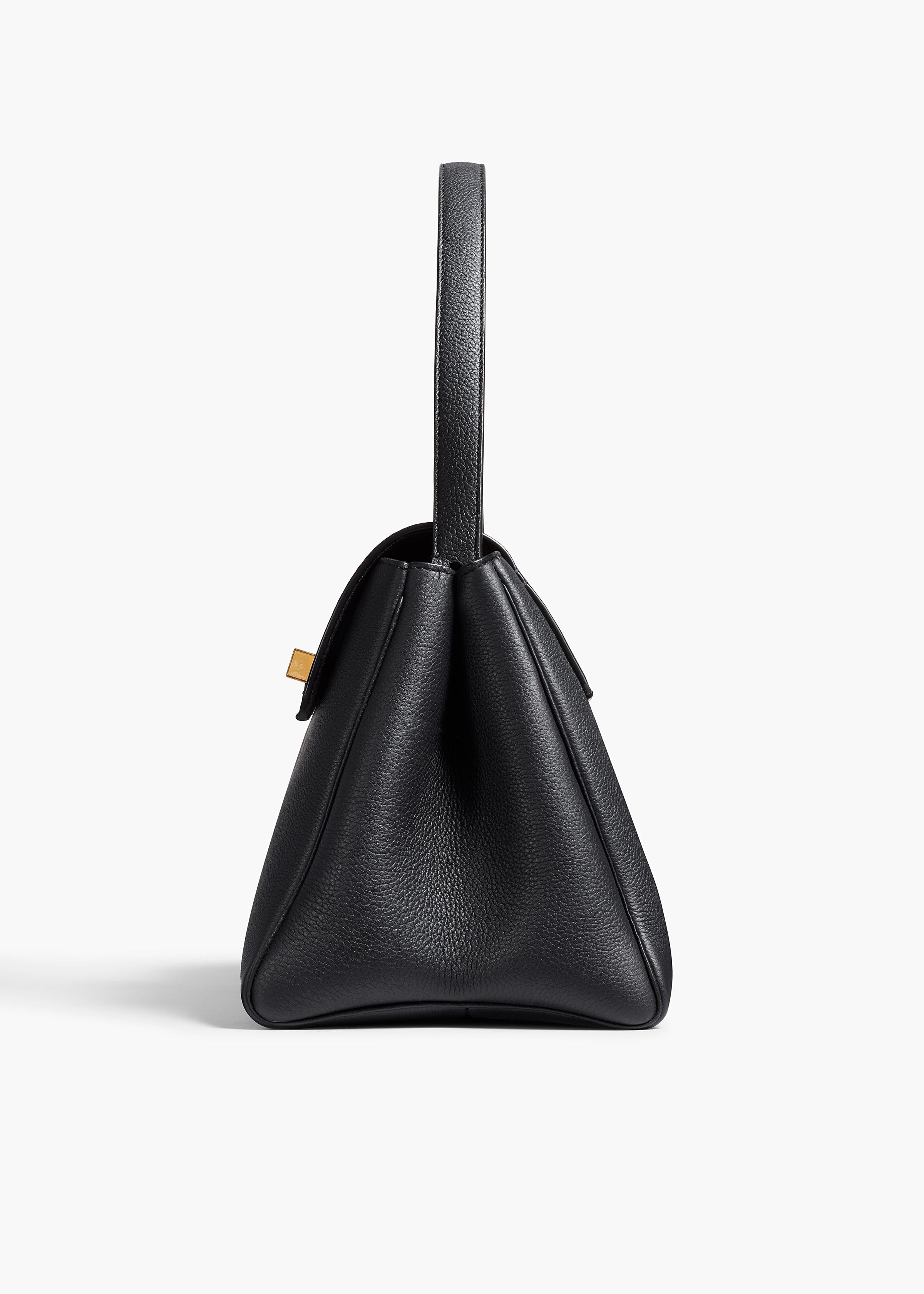 Audrey Top Handle Bag in Black Pebbled Leather SIDE VIEW