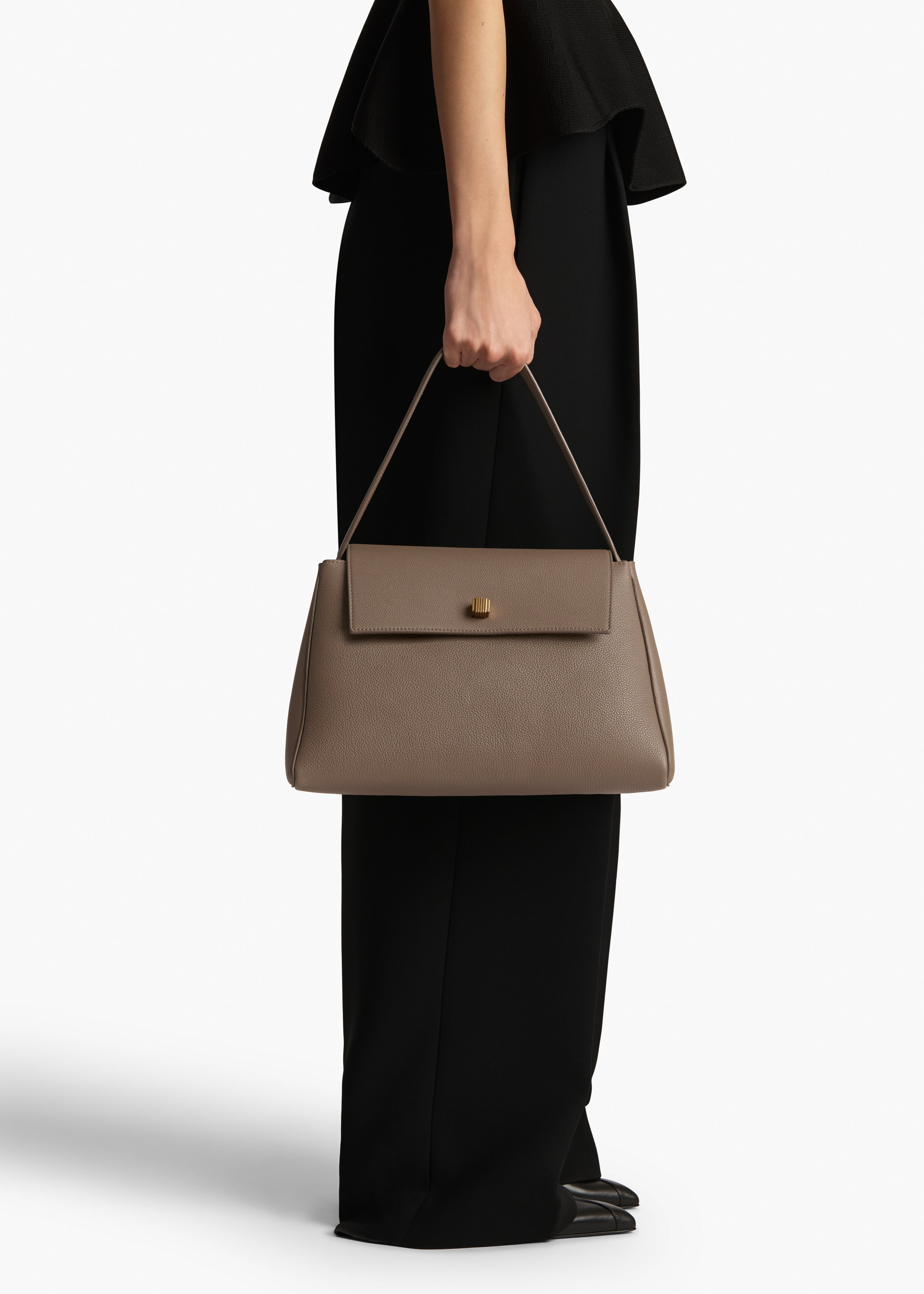 Audrey Top Handle Bag in Elephant Pebbled Leather ON FIGURE