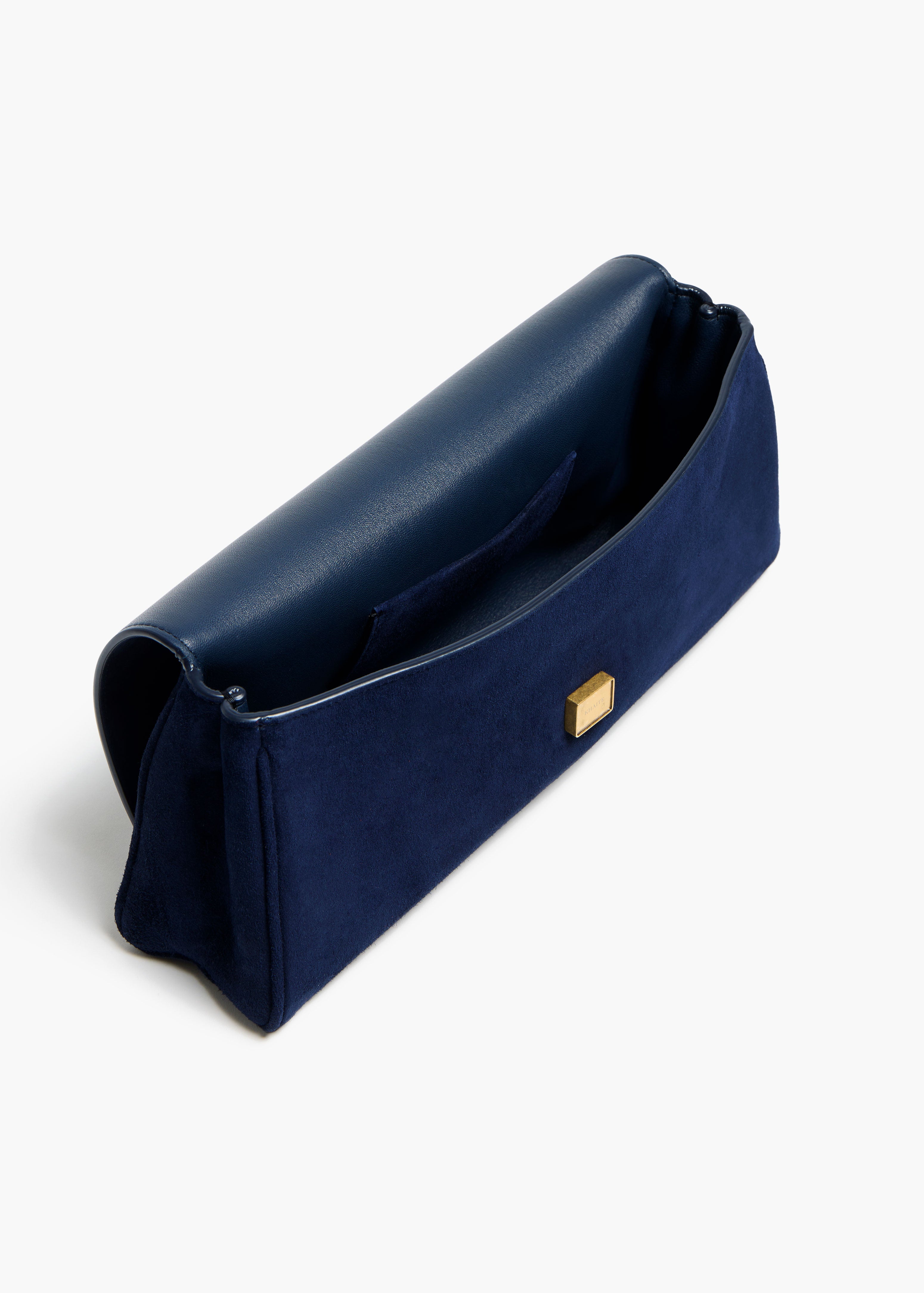 Audrey Clutch in Midnight Suede INTERIOR SHOT