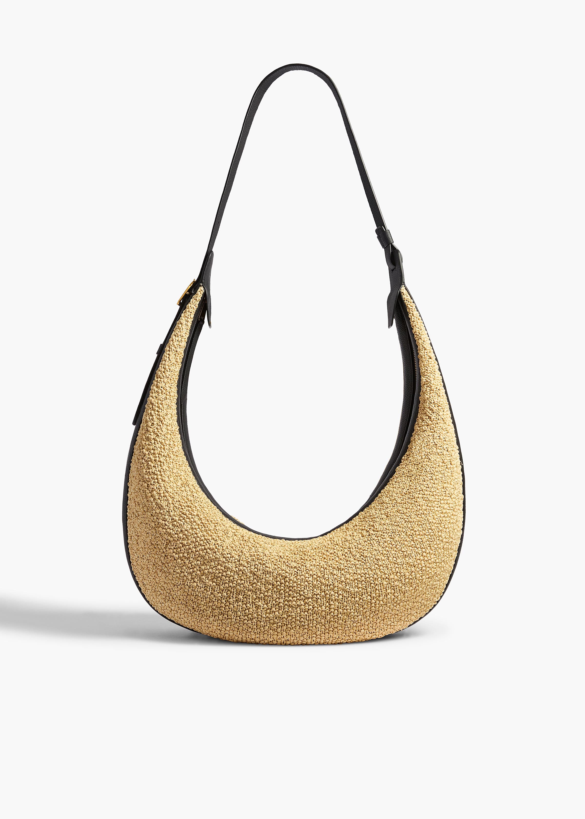 KHAITE - Augustina Hobo in Natural Raffia and Black Leather