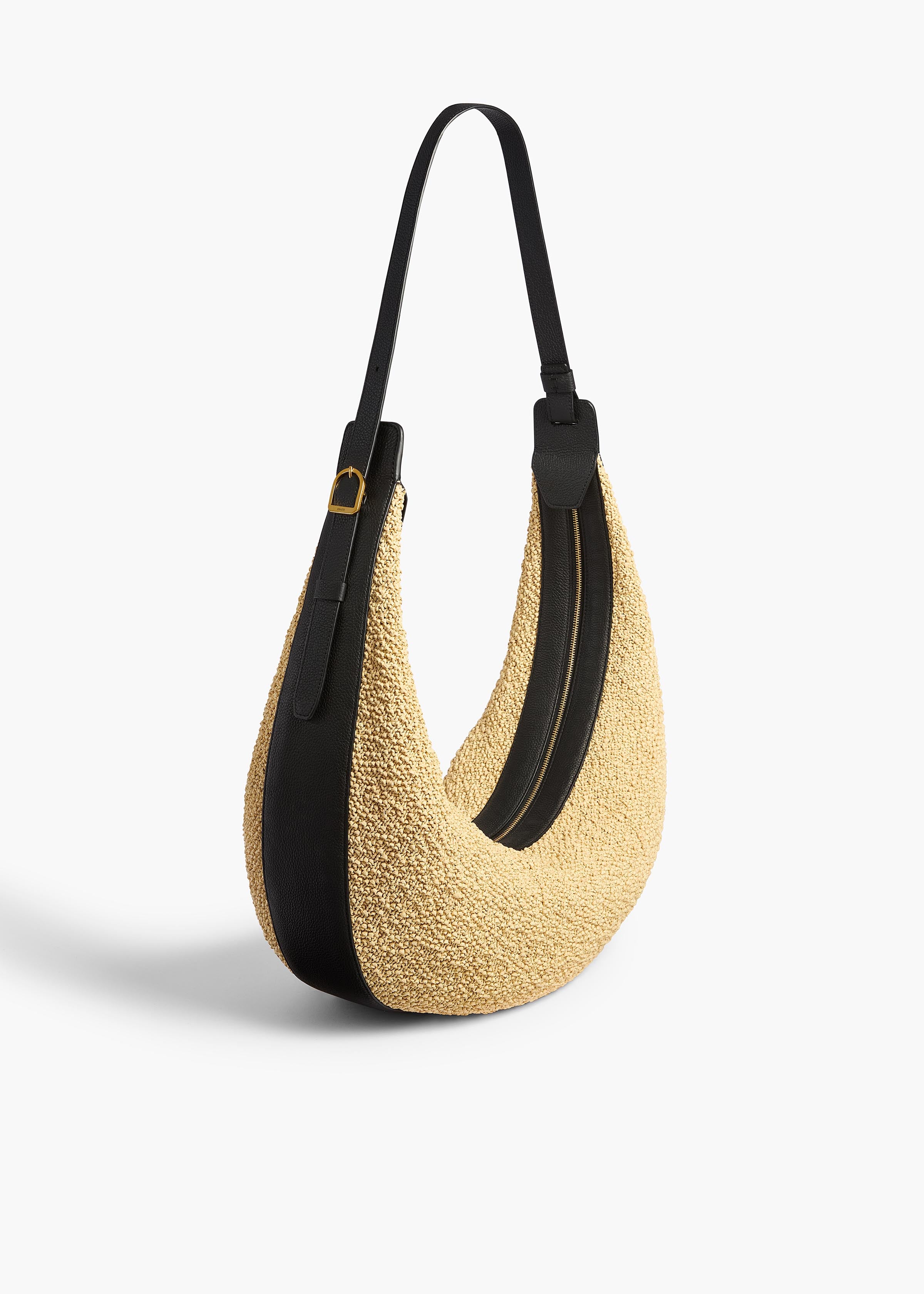 KHAITE - Augustina Hobo in Natural Raffia and Black Leather