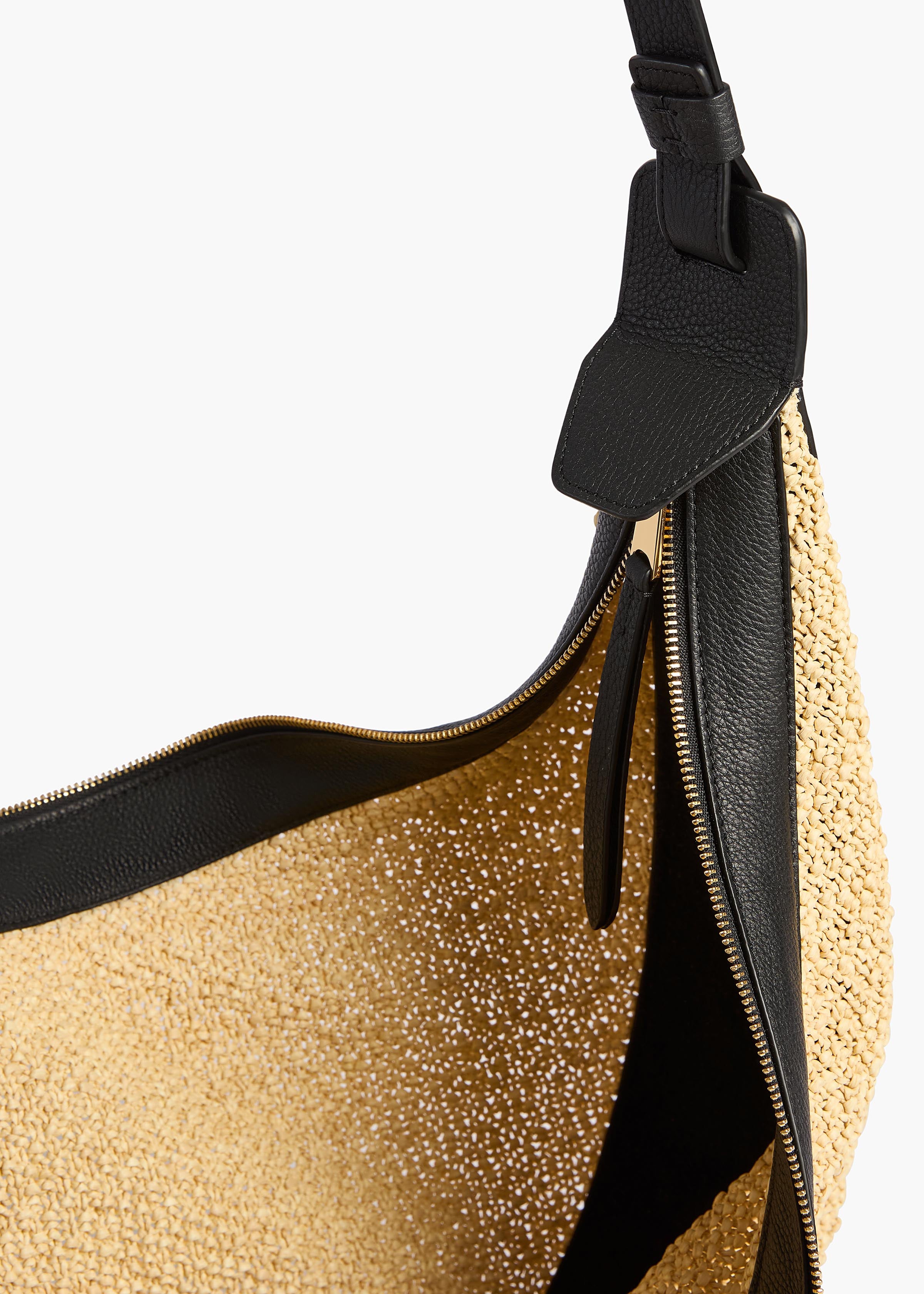 KHAITE - Augustina Hobo in Natural Raffia and Black Leather