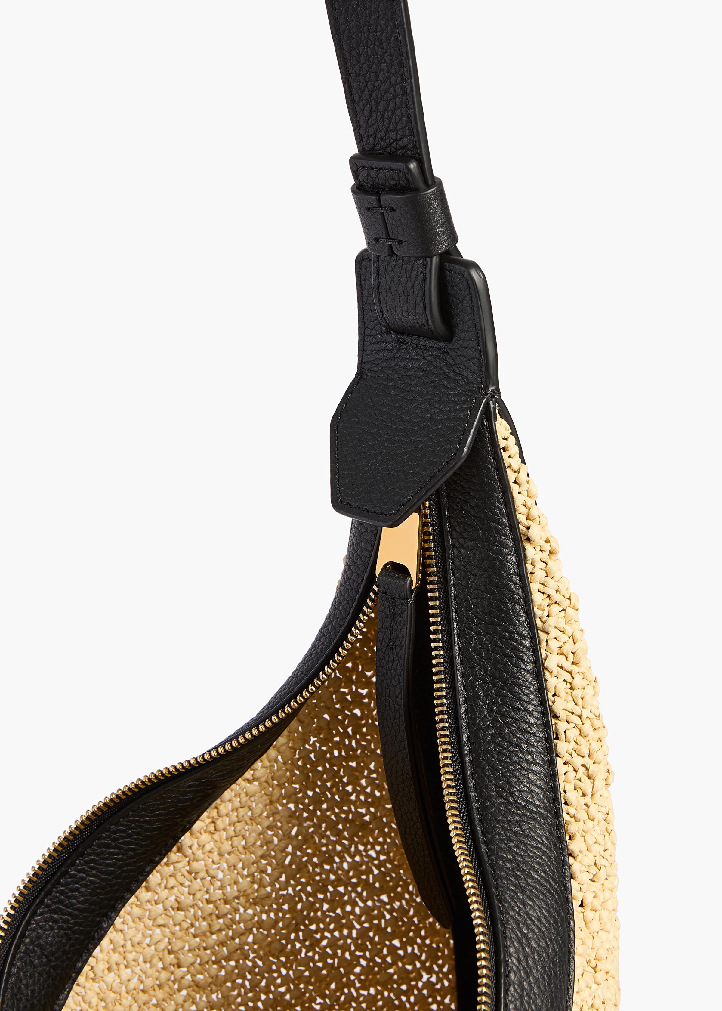 KHAITE - Small Augustina Hobo in Natural Raffia and Black Leather