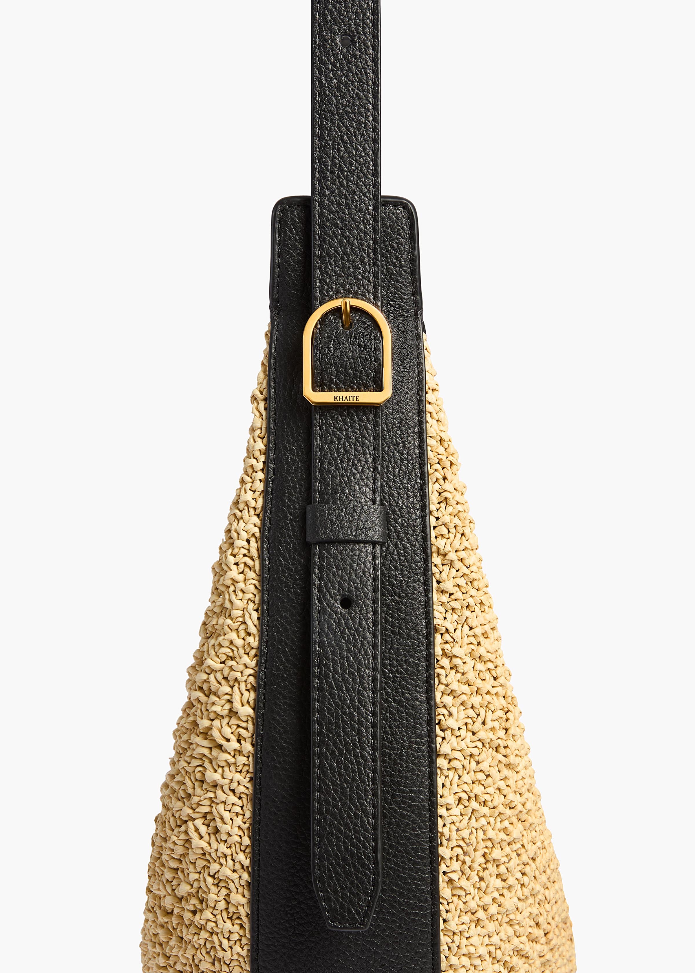 KHAITE - Small Augustina Hobo in Natural Raffia and Black Leather