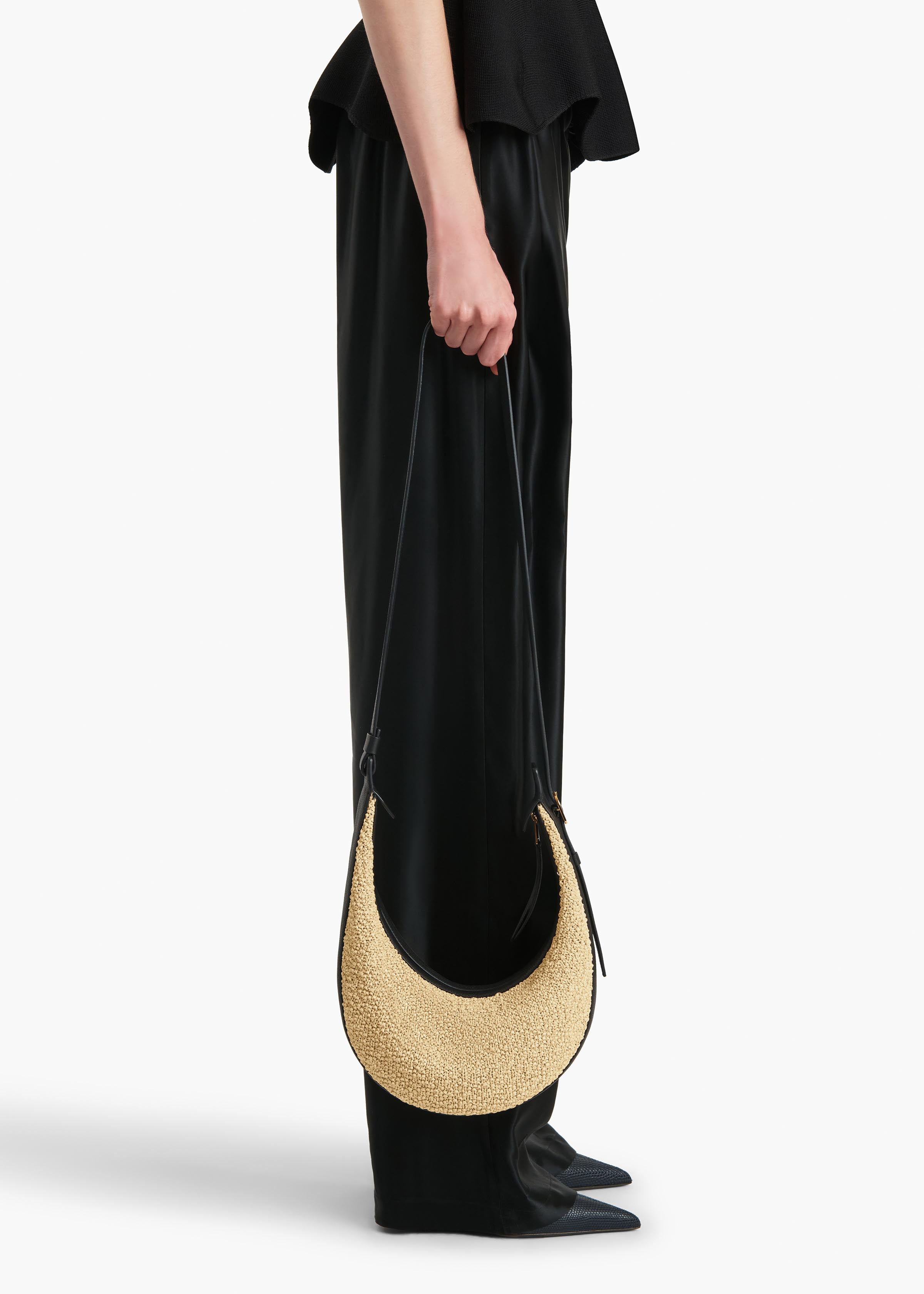 KHAITE - Small Augustina Hobo in Natural Raffia and Black Leather