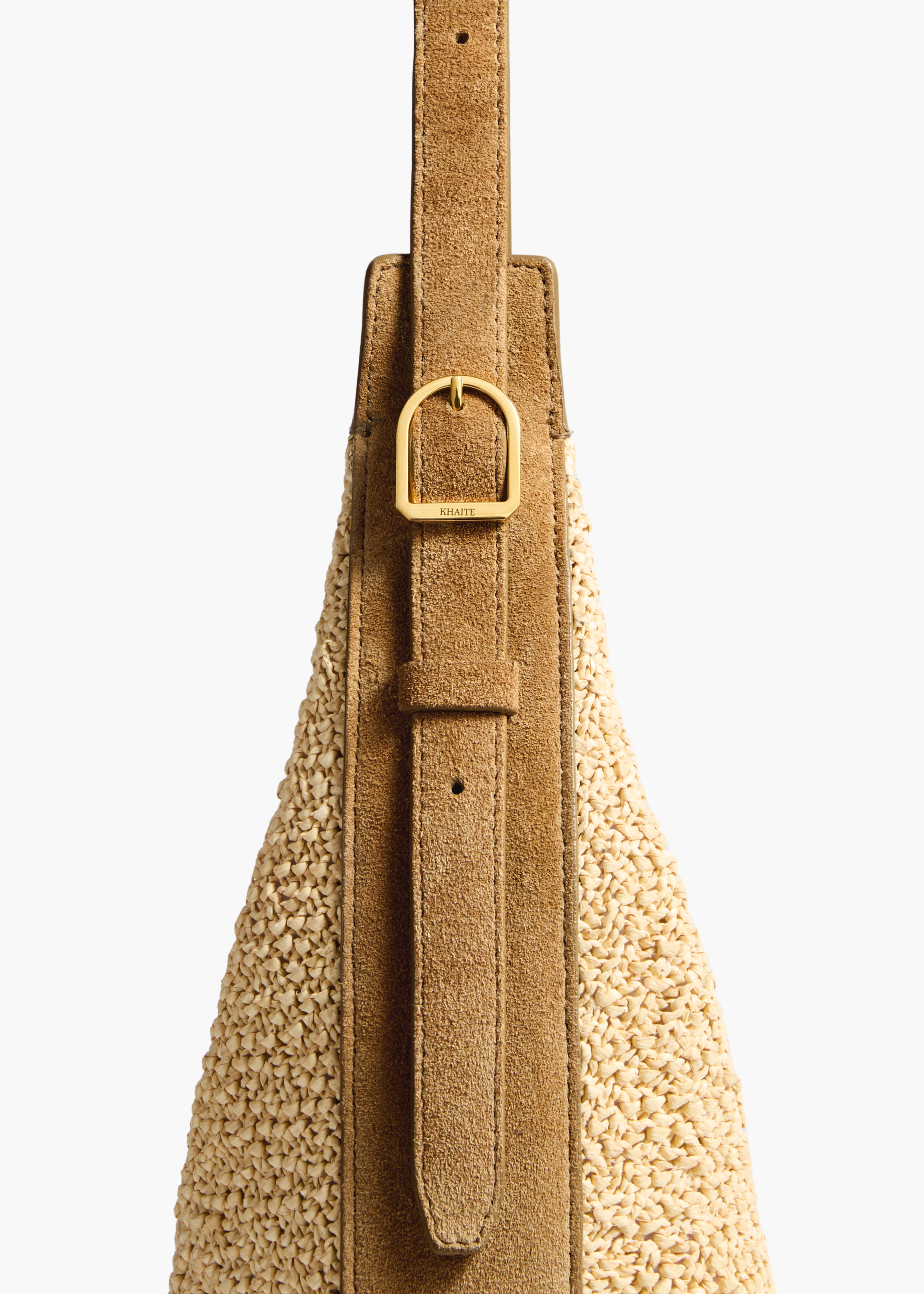 Small Augustina Crossbody Bag in Wheat Suede and Natural Raffia DETAILED VIEW 1