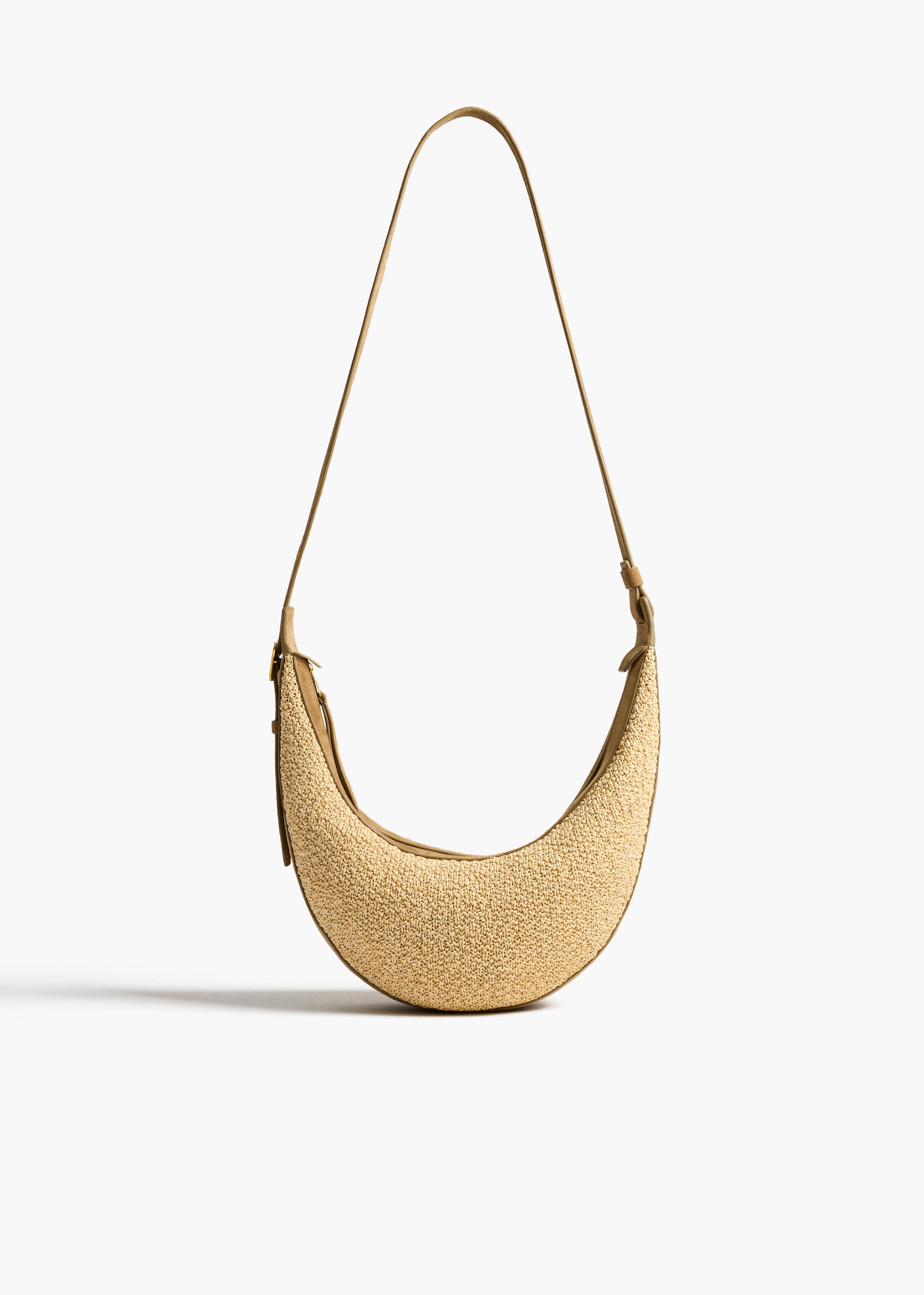 Small Augustina Crossbody Bag in Wheat Suede and Natural Raffia FRONT VIEW