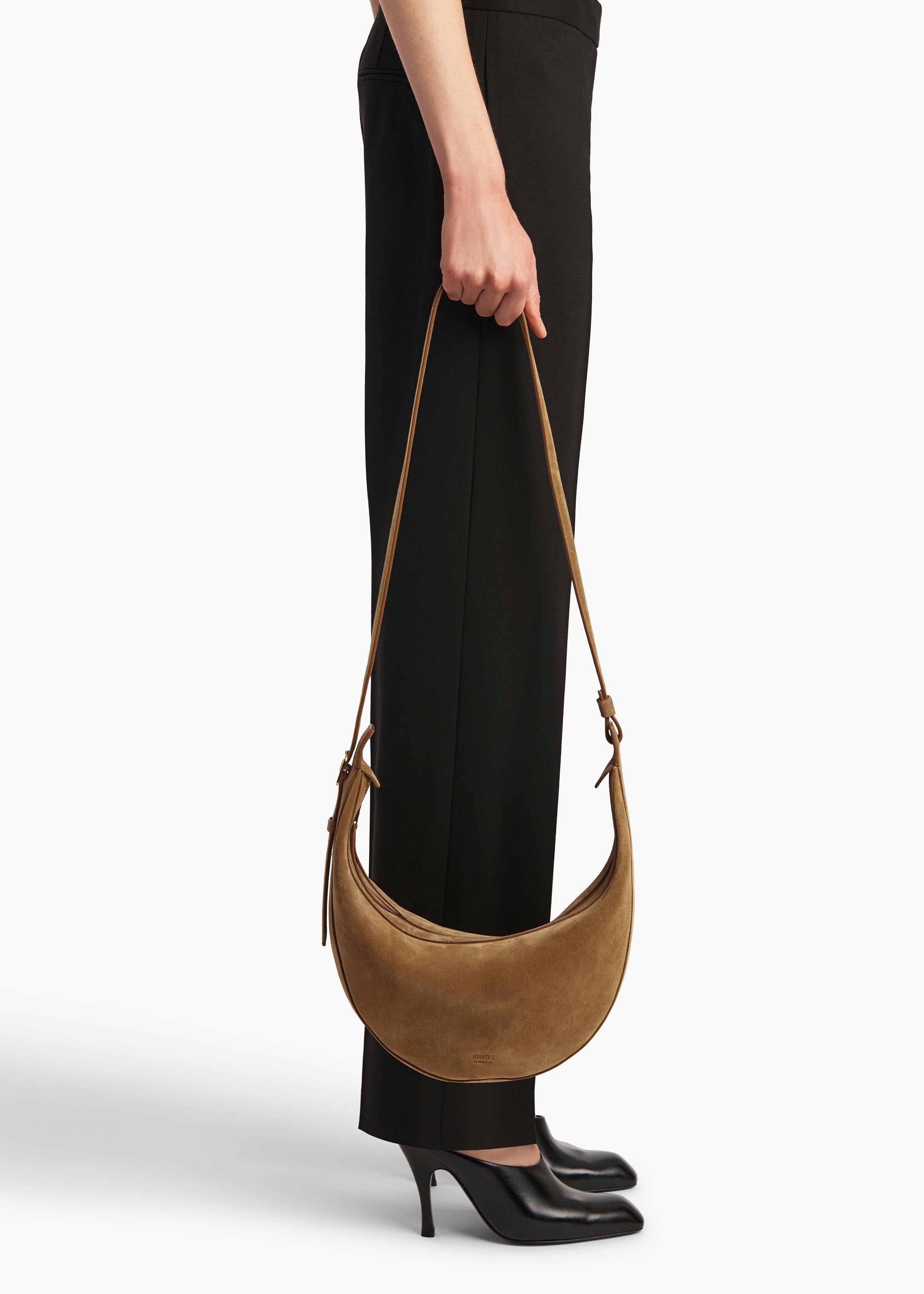 Small Augustina Crossbody Bag in Mud Suede ON FIGURE 2