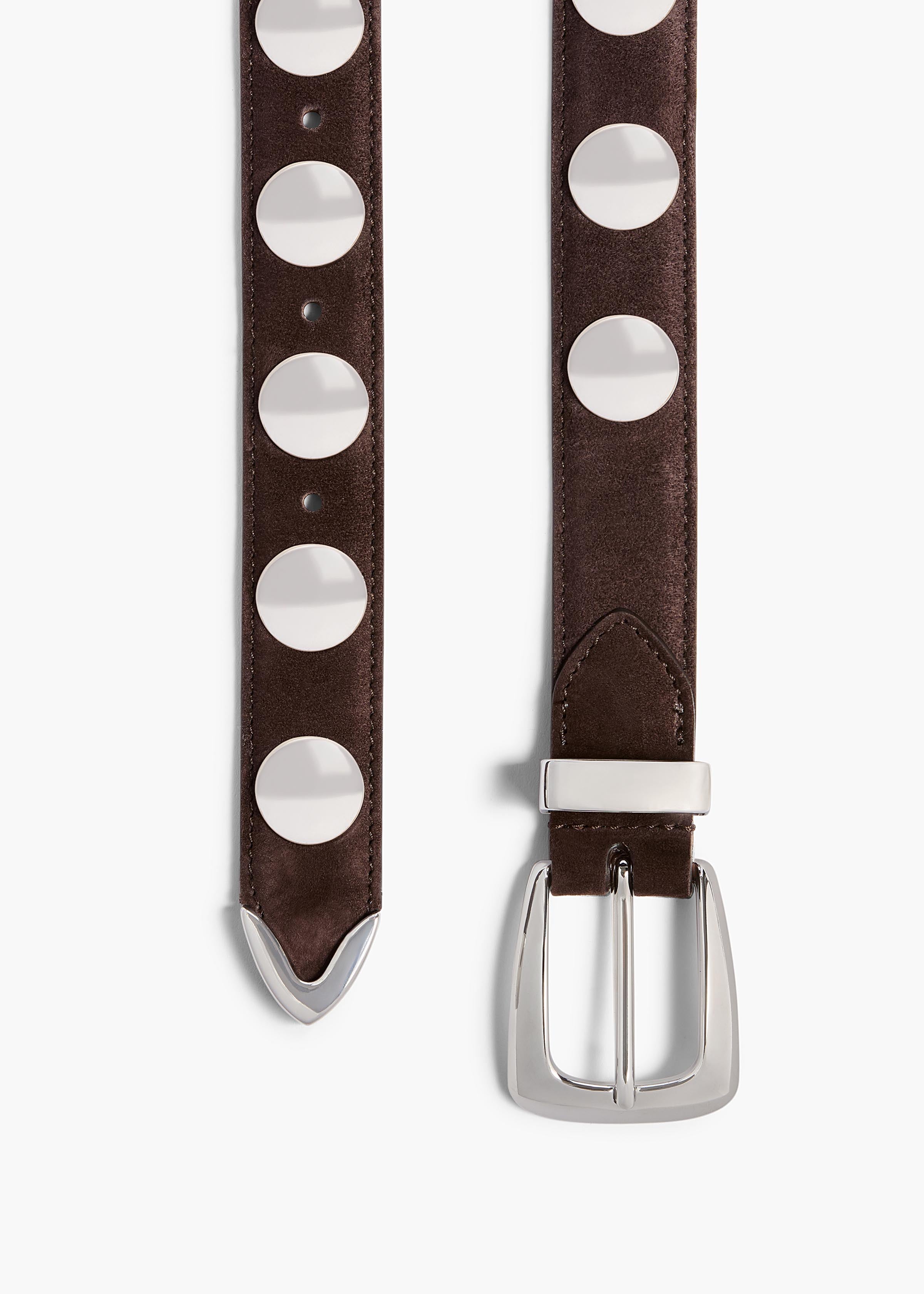 KHAITE - Benny Belt with Studs in Coffee Suede and Silver