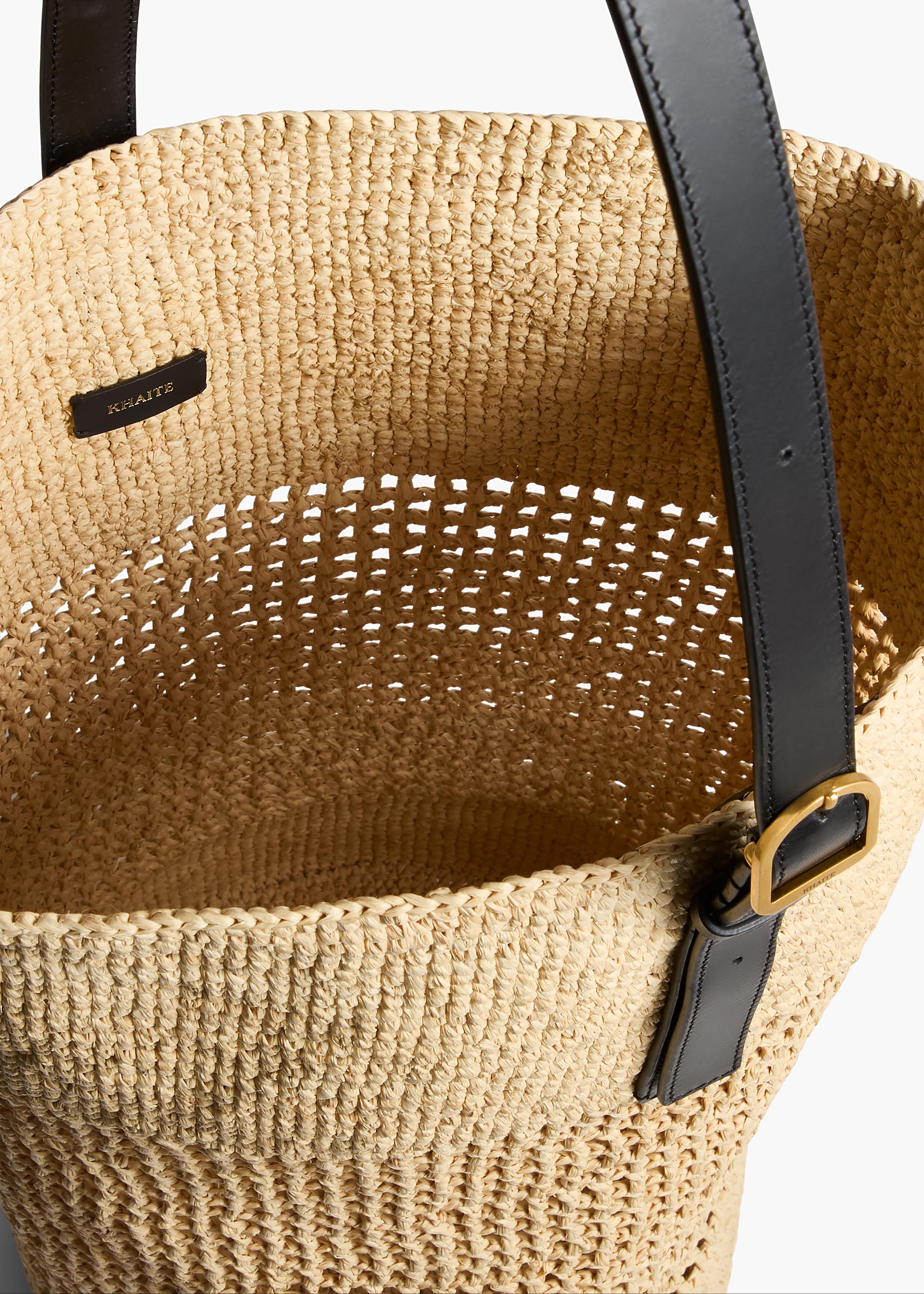Billie Bucket Tote in Natural Raffia OVERHEAD VIEW