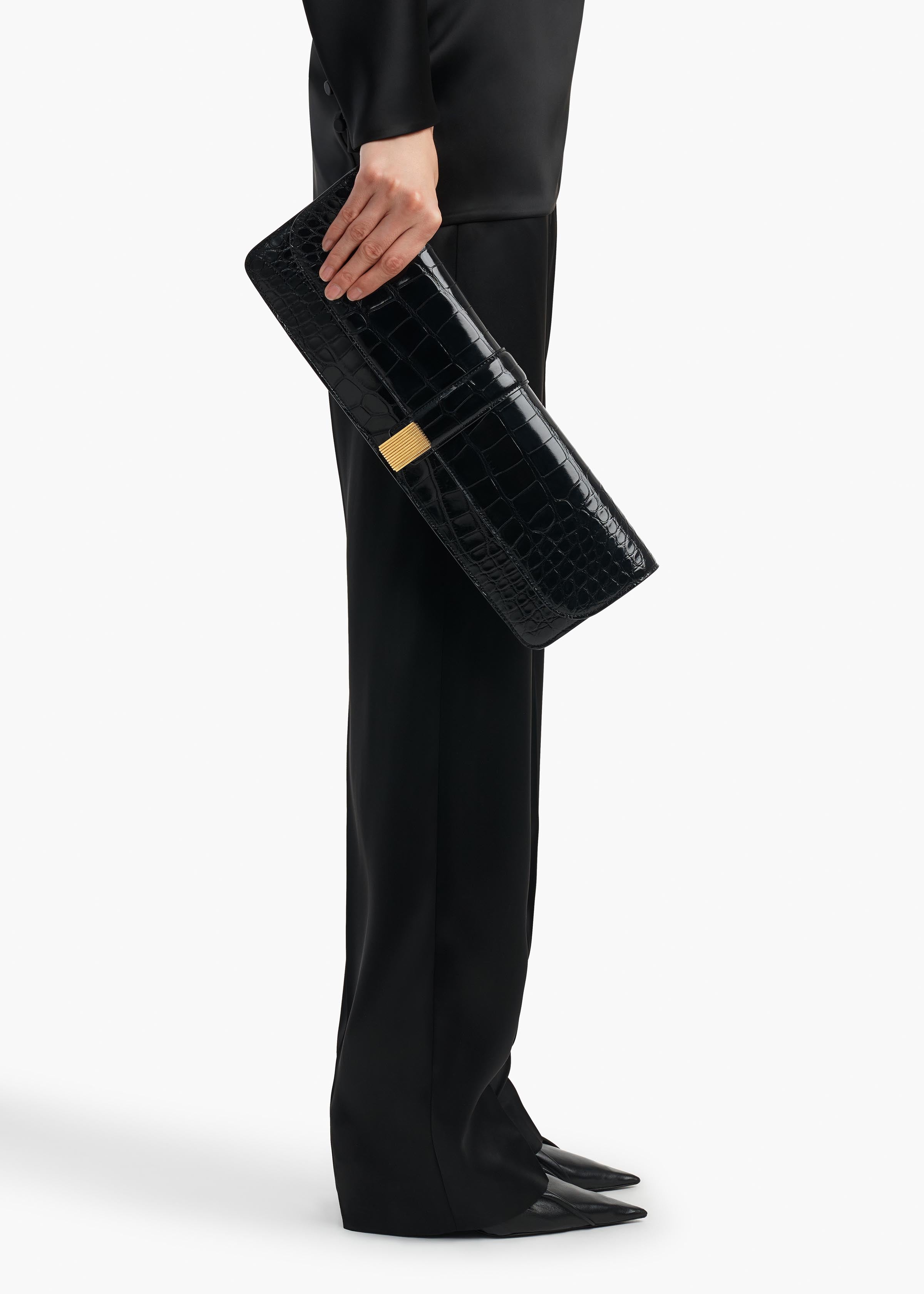 KHAITE - Blake Long Clutch in Black Alligator