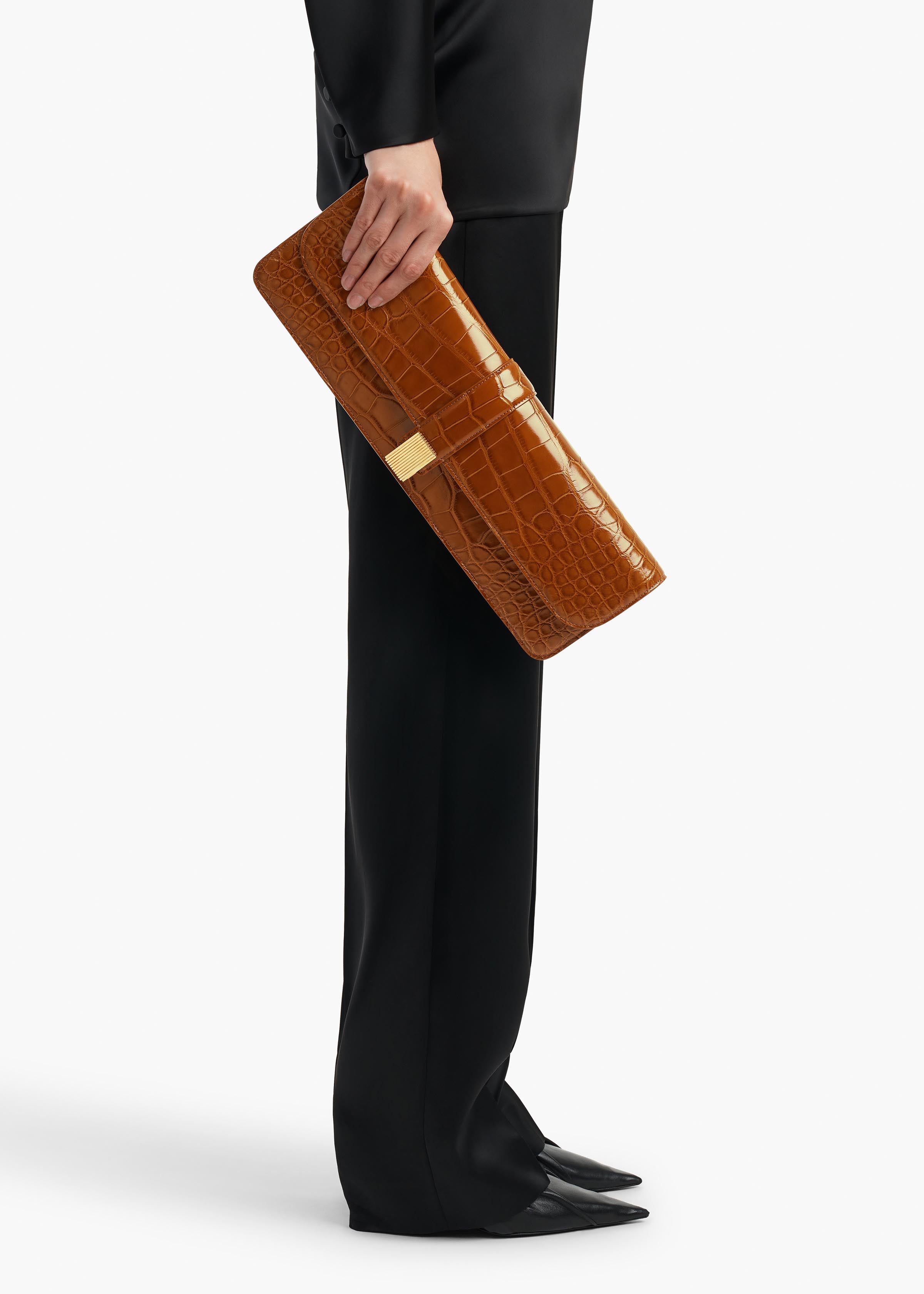 KHAITE - Blake Long Clutch in Dark Honey Alligator