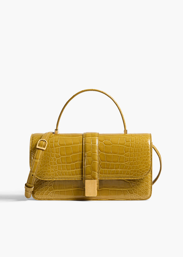 Blake Top Handle Bag in Golden Olive Alligator