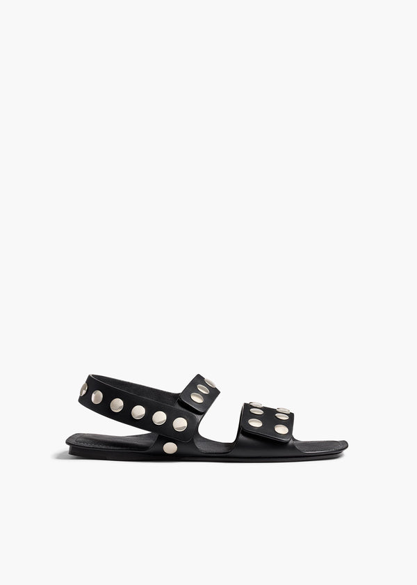 Boden Flat in Black Leather with Silver Studs FRONT VIEW