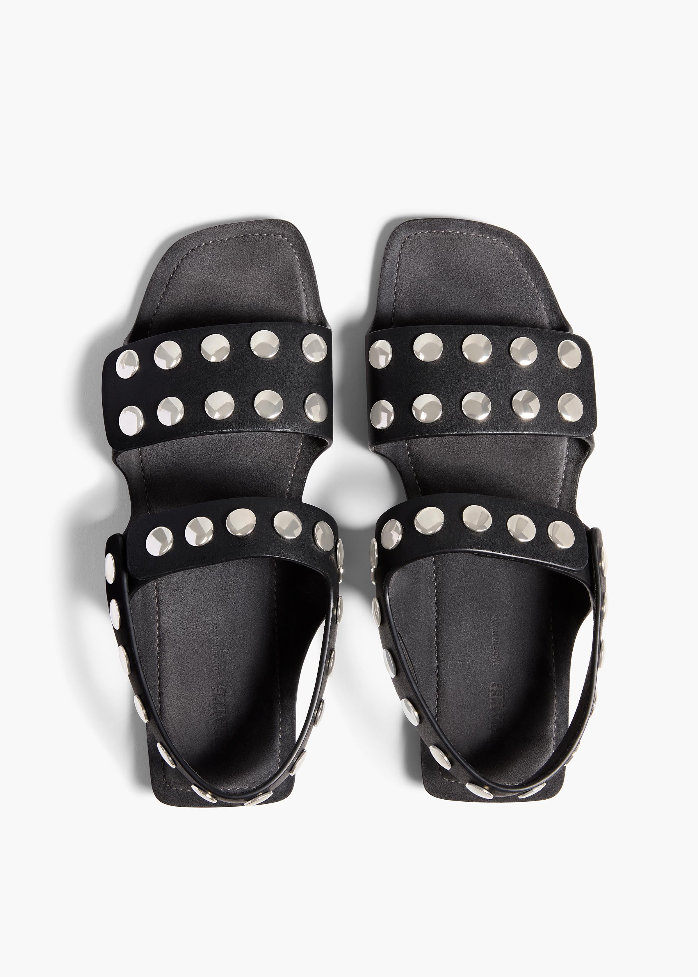 Boden Flat in Black Leather with Silver Studs OVERHEAD VIEW