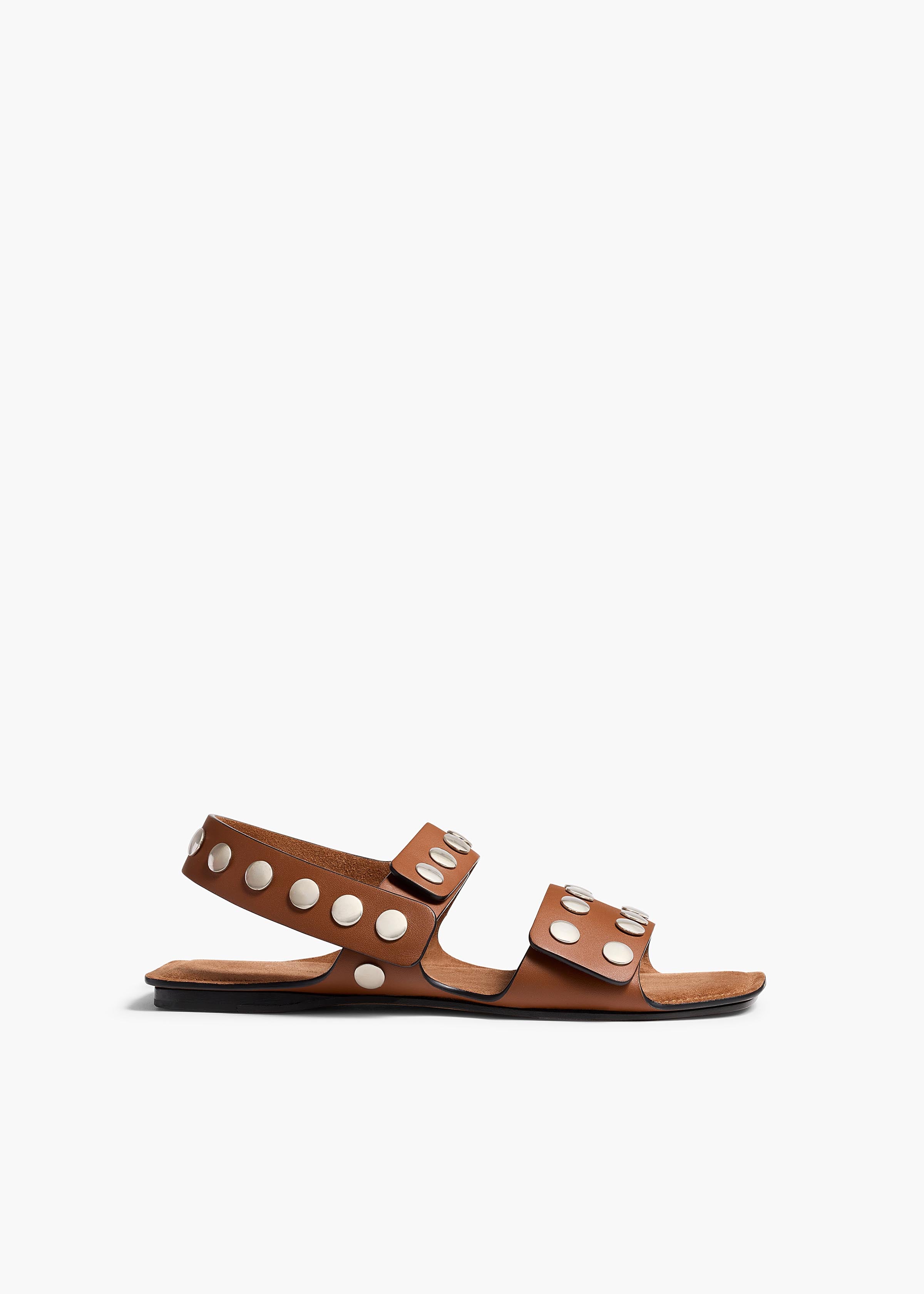 Boden Flat in Dark Tan Leather with Silver Studs FRONT VIEW