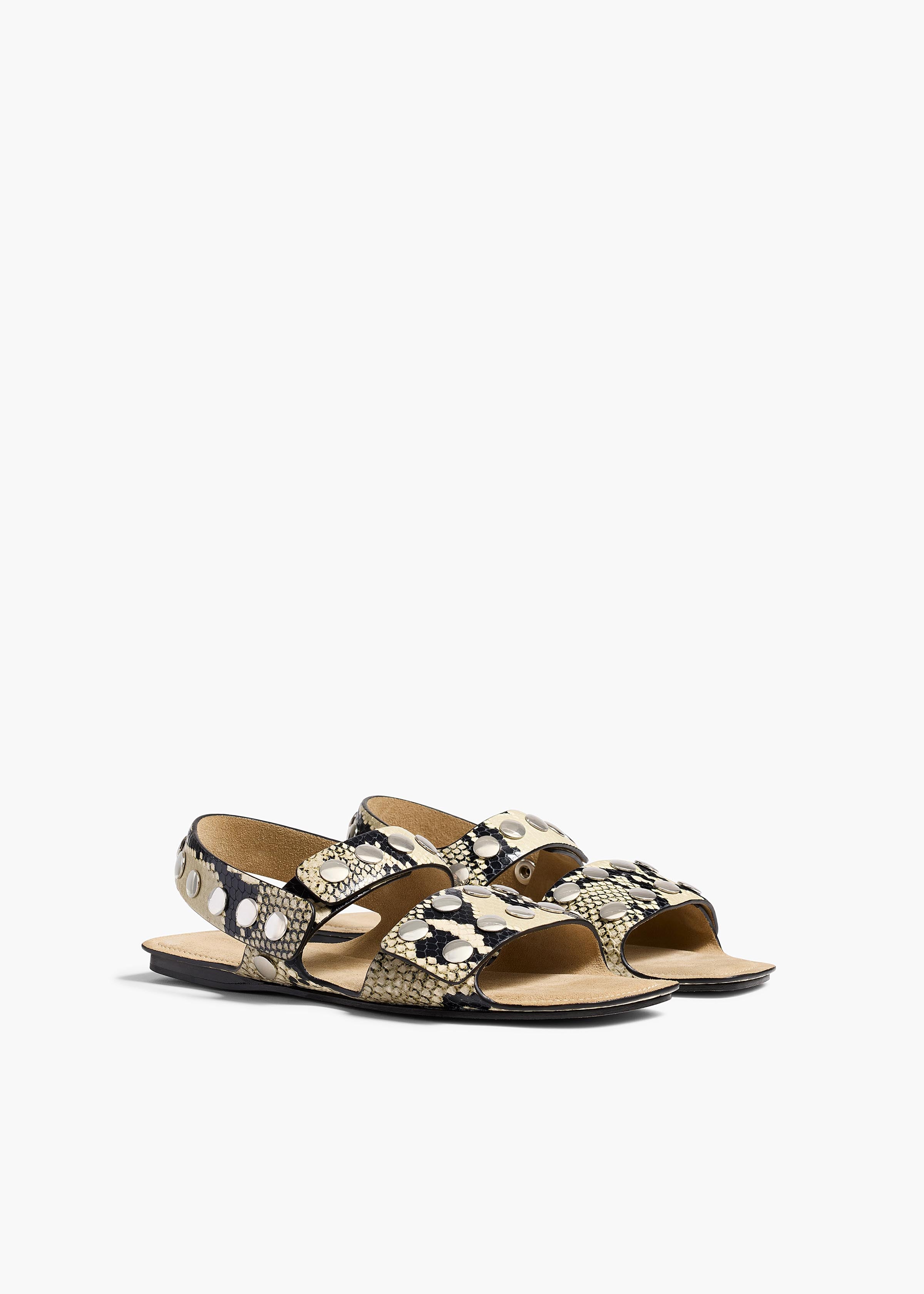 Boden Flat in Natural Python-Embossed Leather Leather with Silver Studs SIDE VIEW