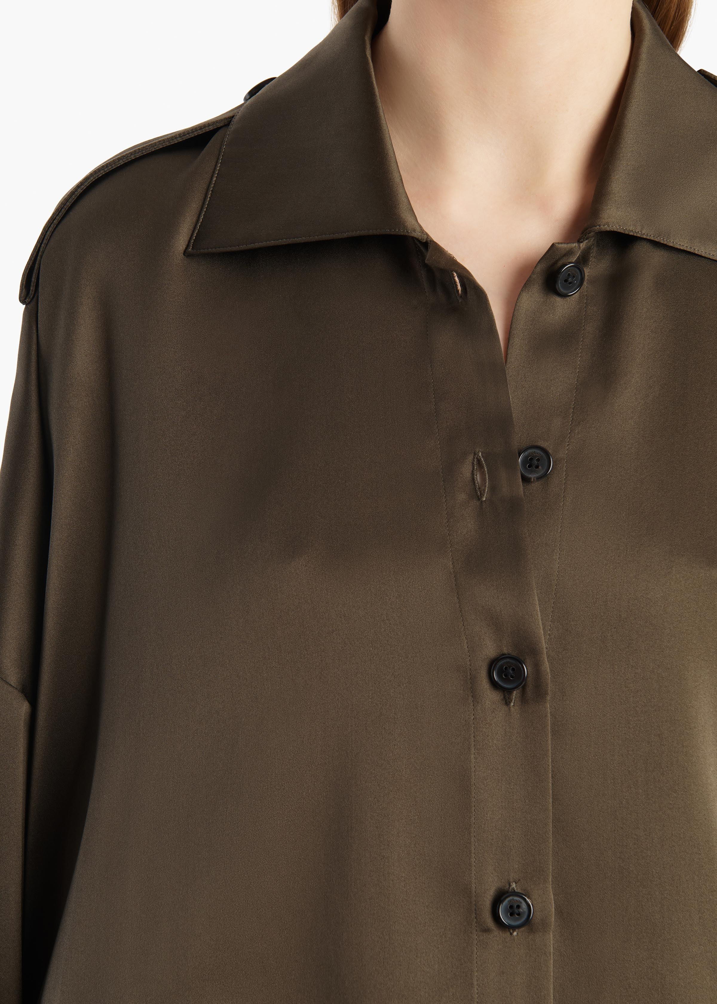 KHAITE - Bodine Top in Dark Olive Silk
