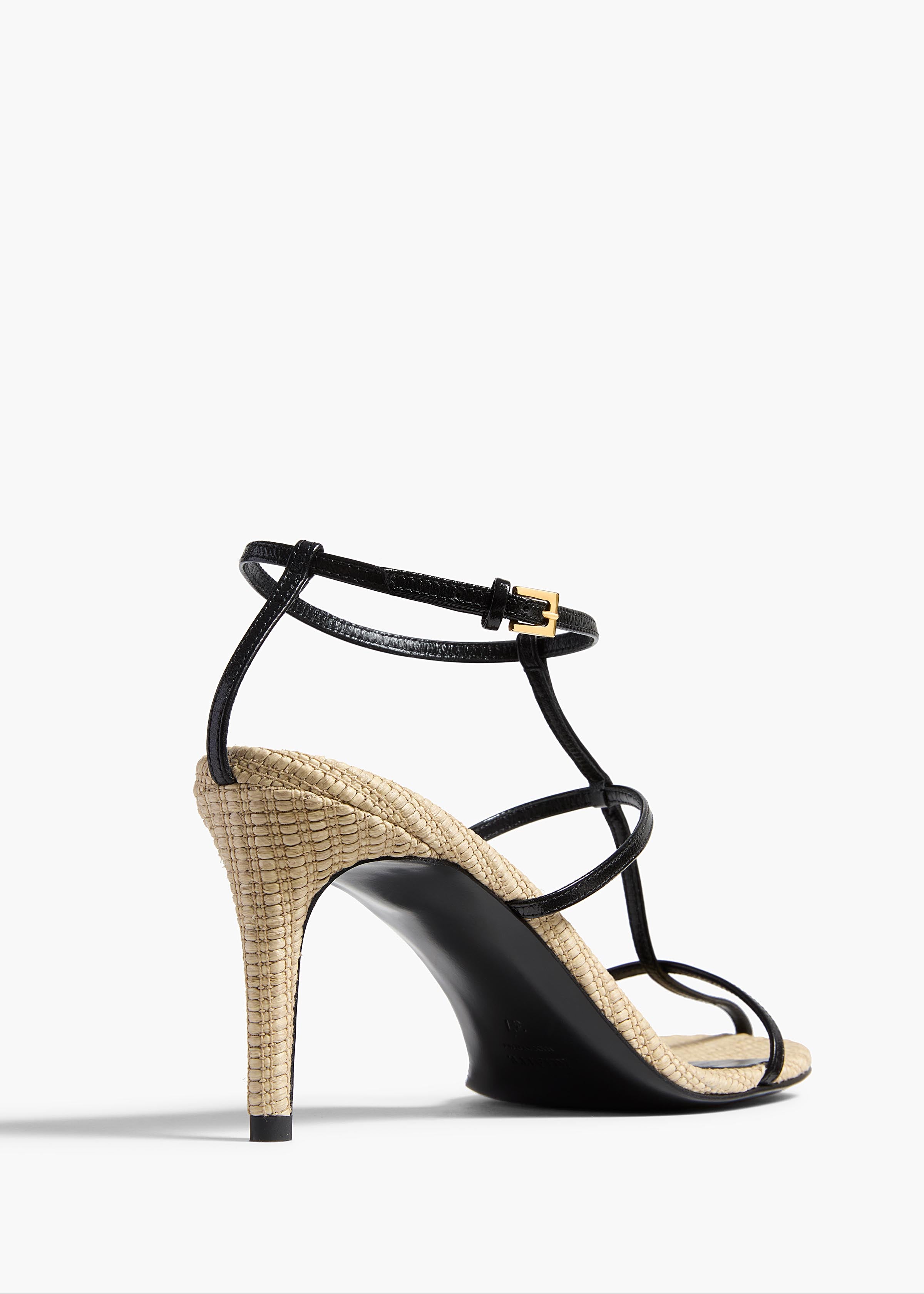 Cage Sandal in Natural Raffia with Black Leather BACK VIEW