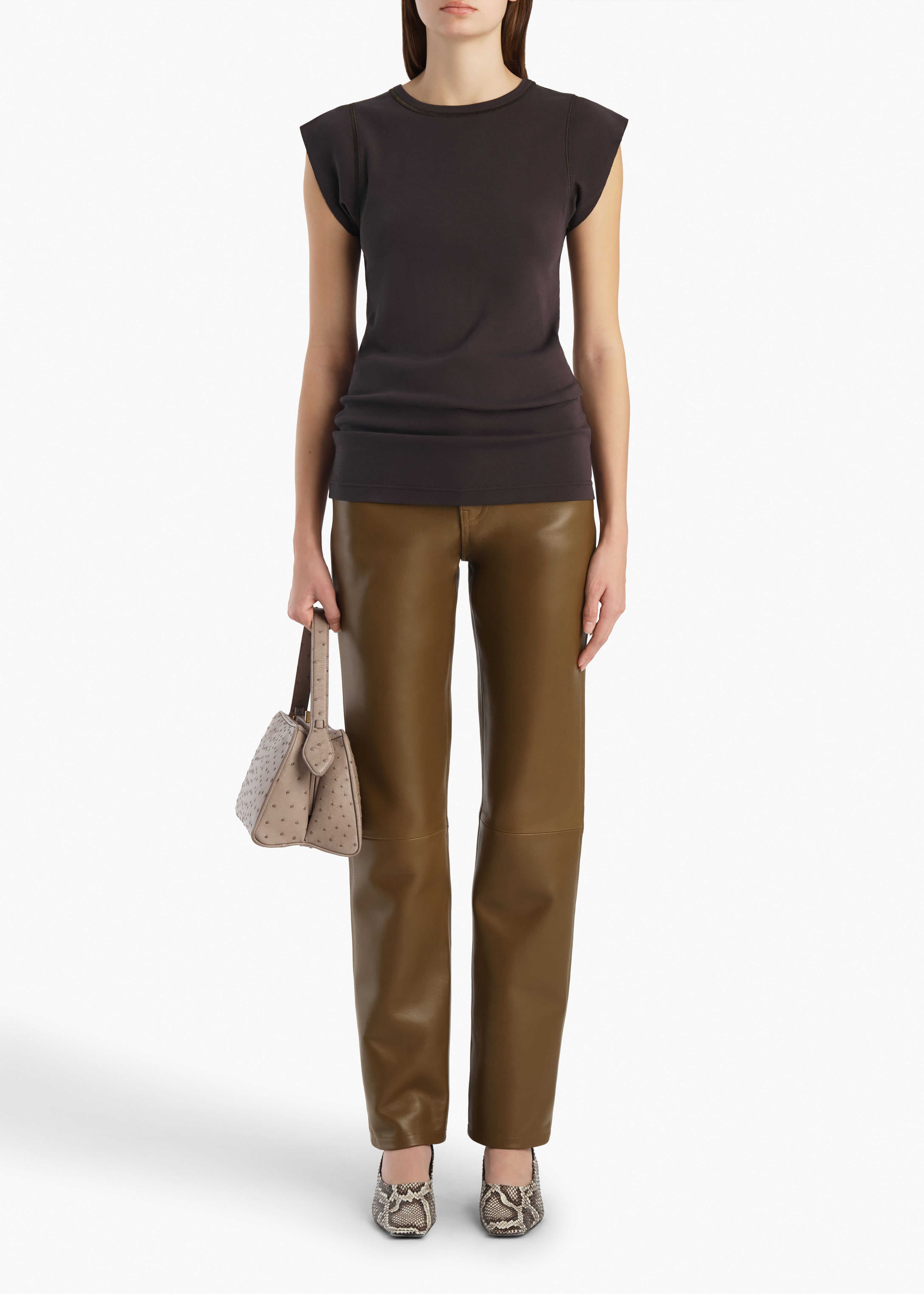 KHAITE - Callum Pant in Dark Olive Leather