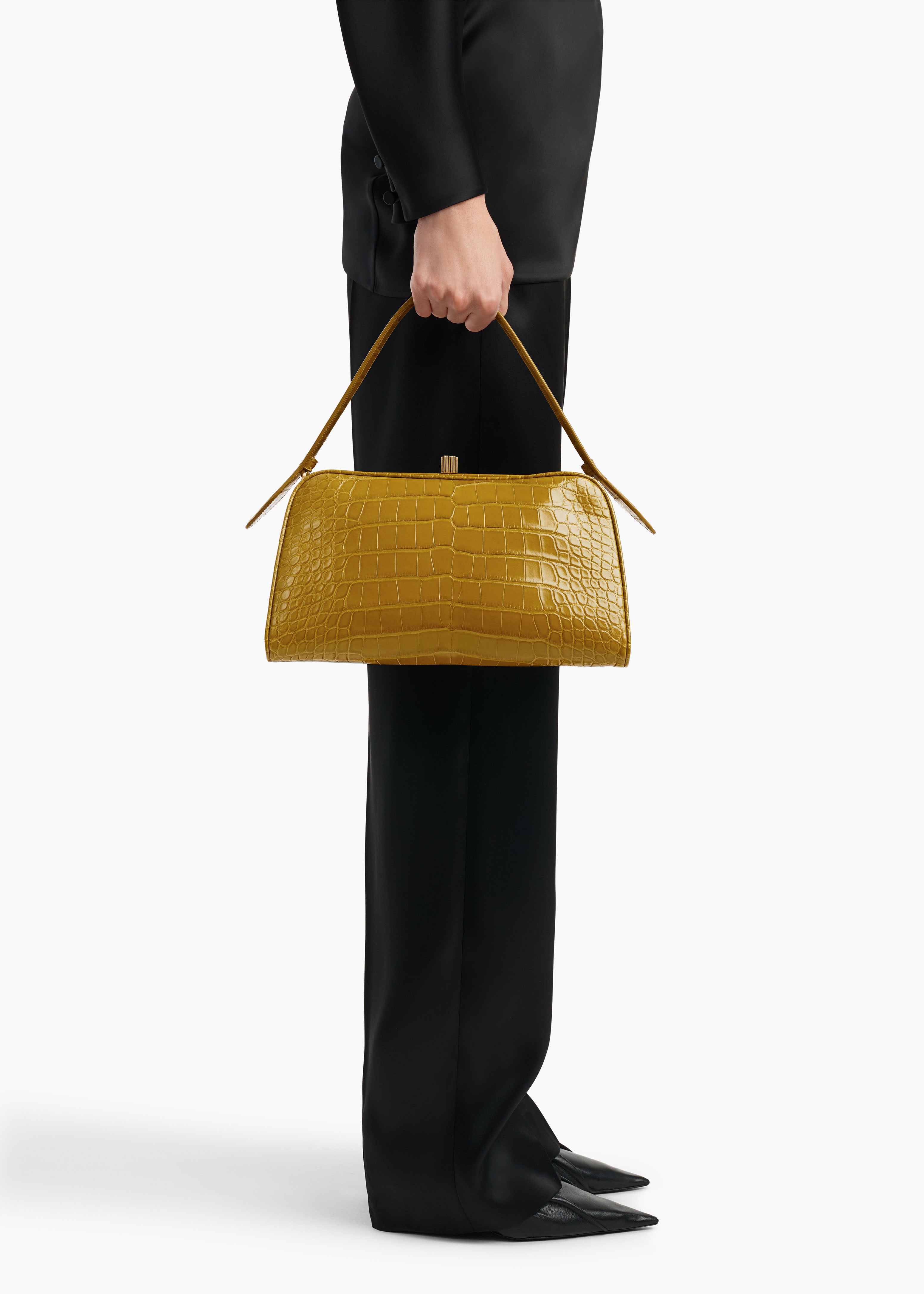 KHAITE - Cate Bag in Golden Olive Alligator