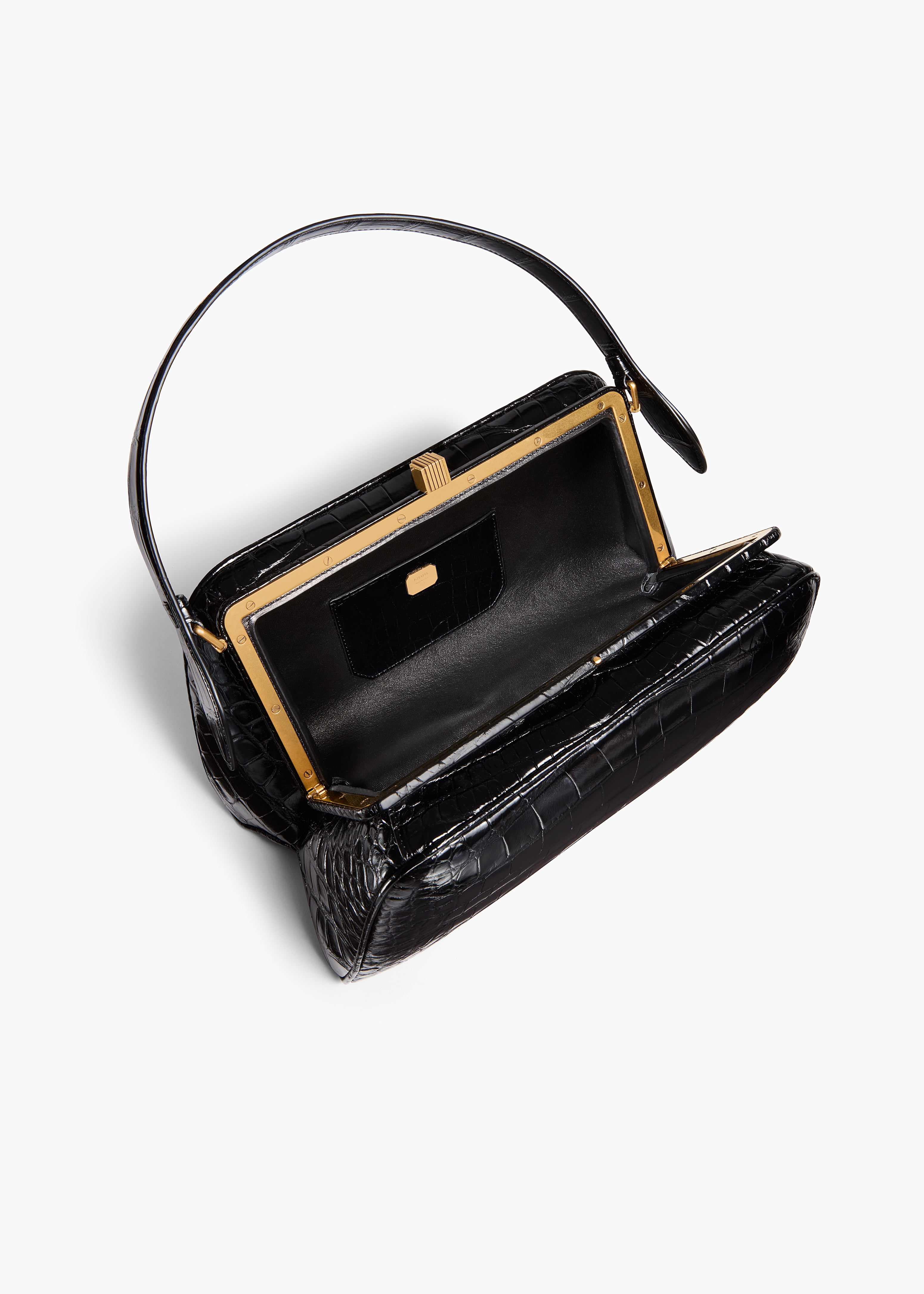 Cate Handbag in Black Alligatorskin OVERHEAD VIEW