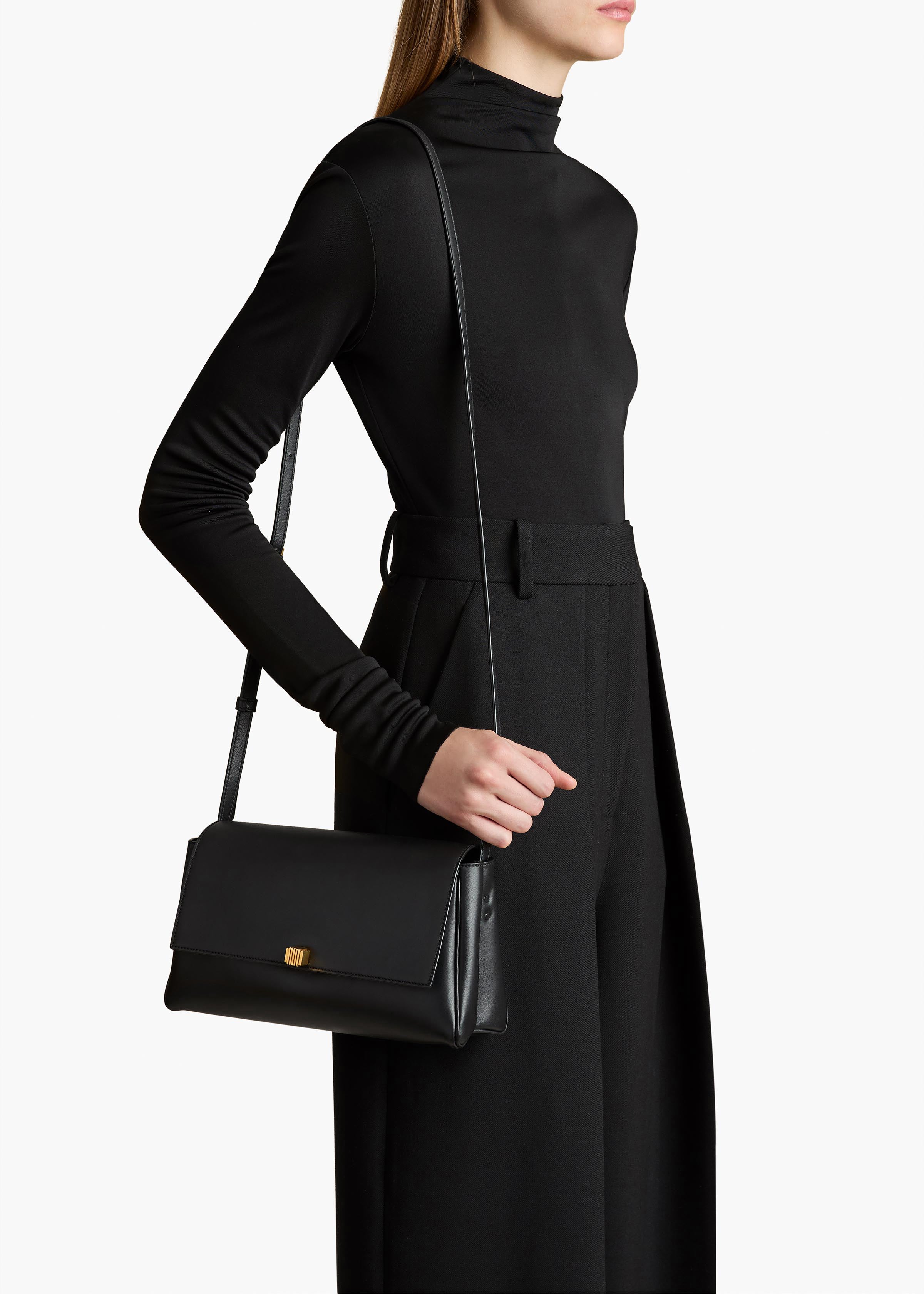 Audrey Crossbody Bag in Black Nappa Leather ON FIGURE