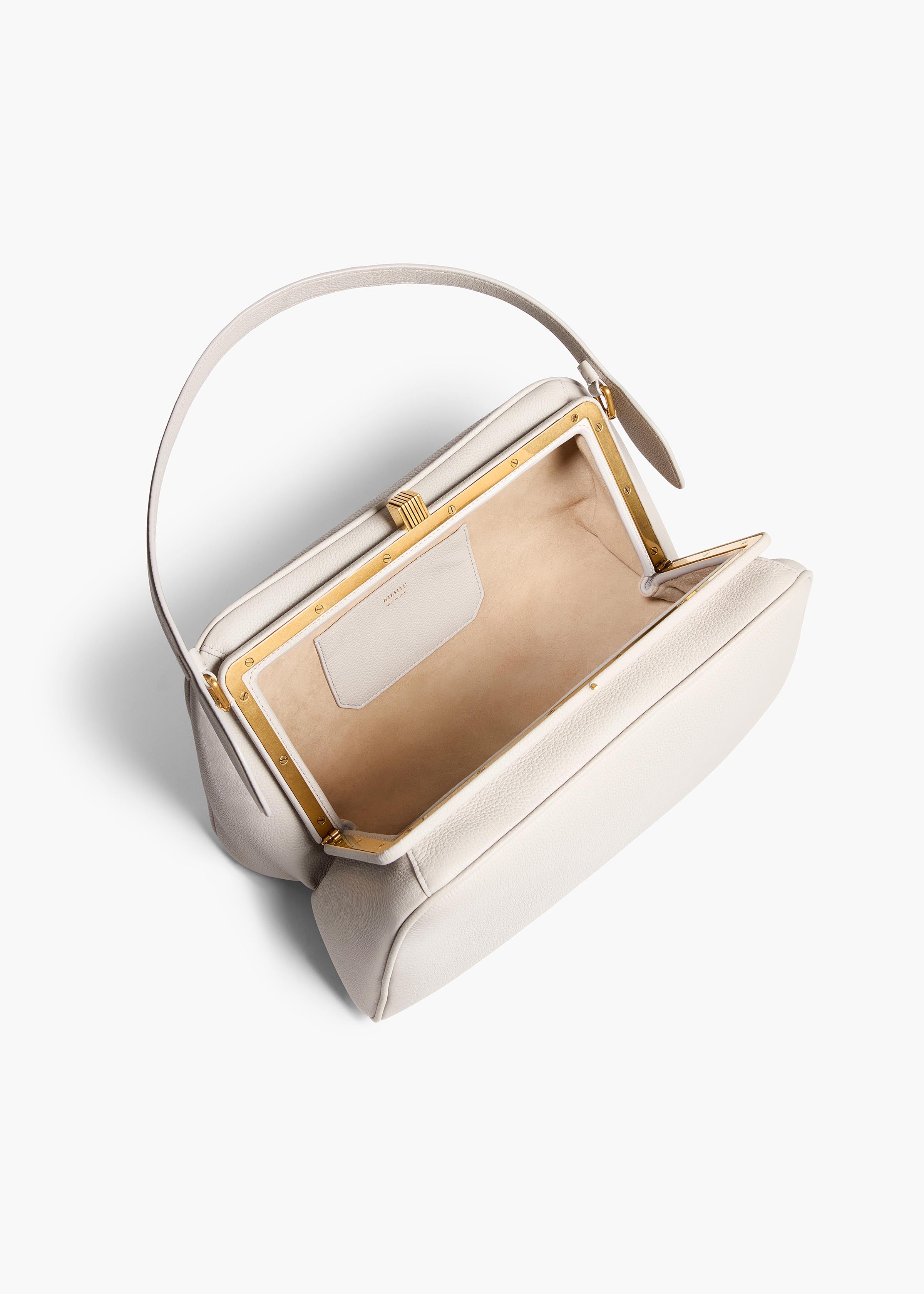 Cate Bag in Light Grey Pebbled Leather OVERHEAD VIEW