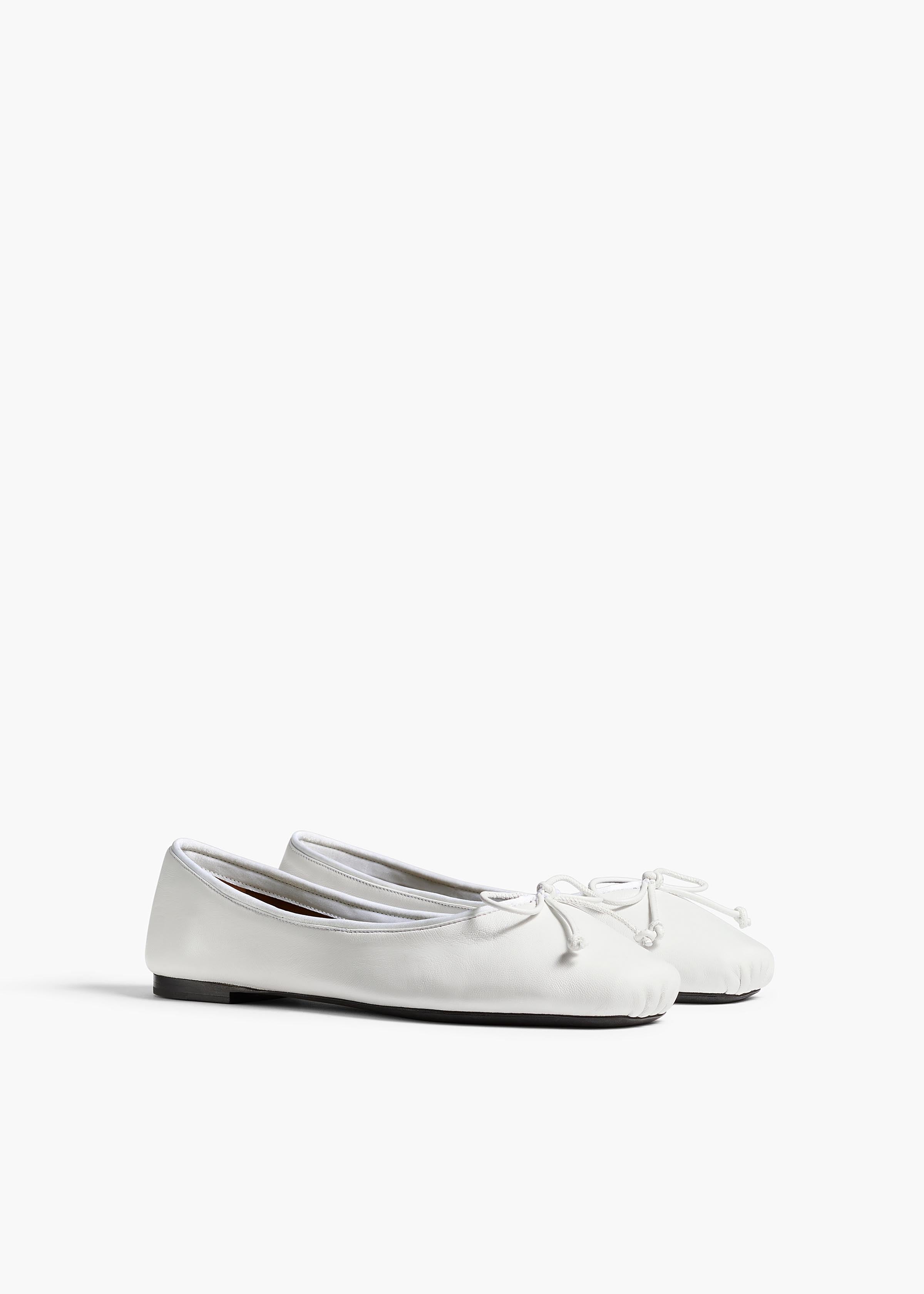 Charlotte Ballerina Flat in Optic White Leather ANGLED VIEW