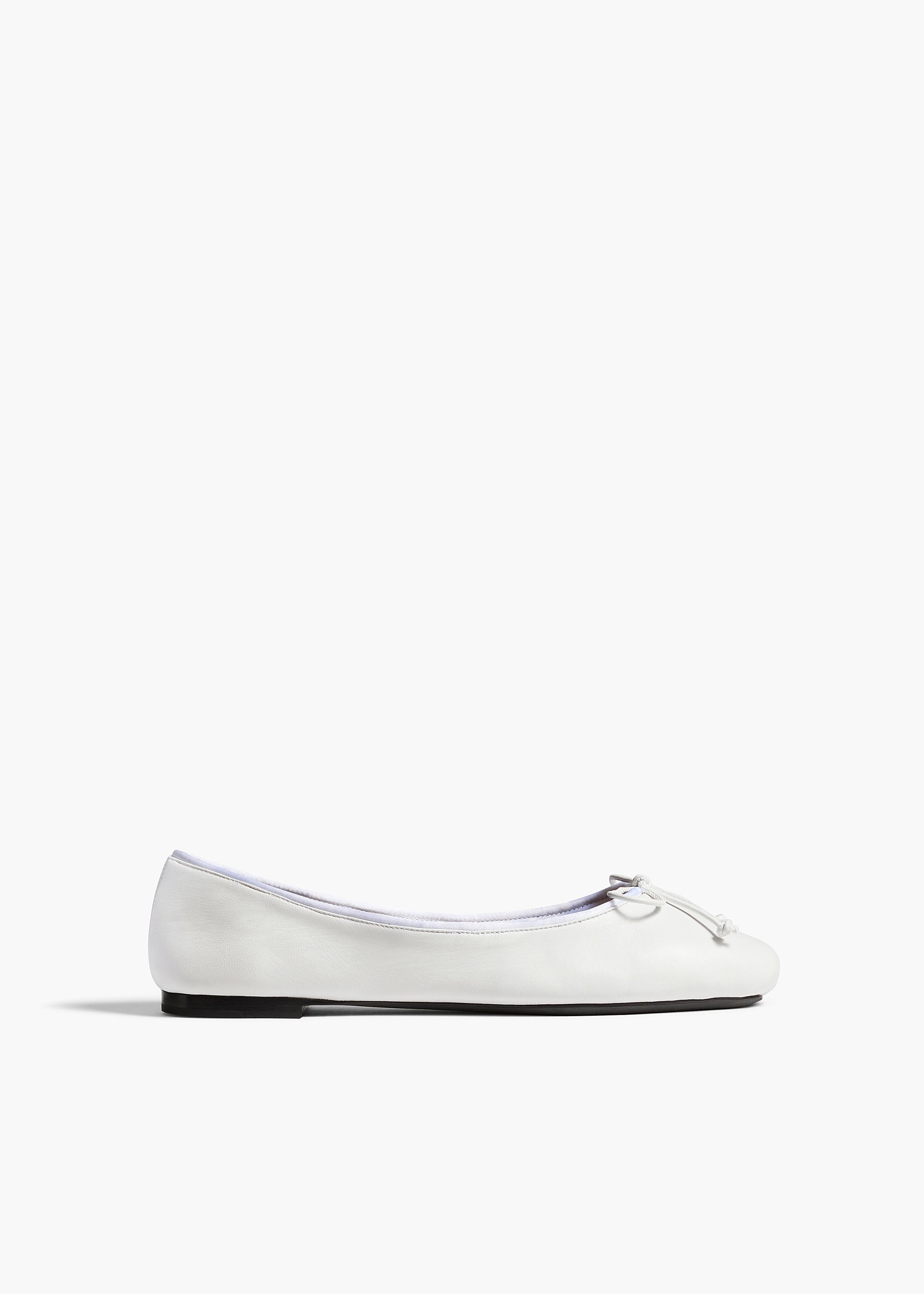 Charlotte Ballerina Flat in Optic White Leather FRONT VIEW