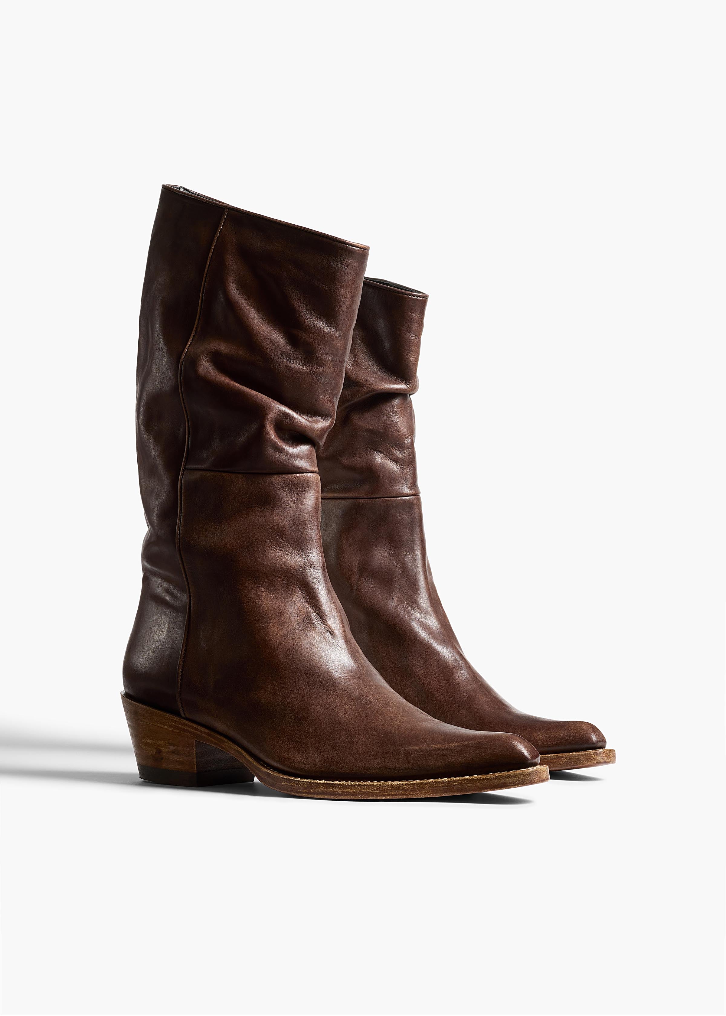 Clive Boot in Dark Brown Leather ANGLED VIEW